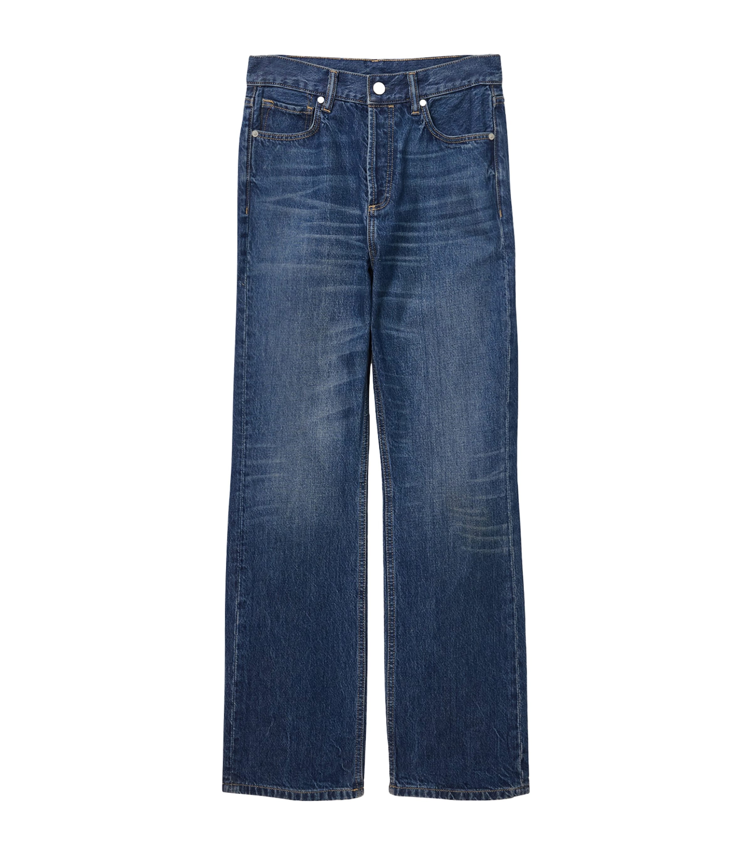 Allsaints Womens Dark Indigo Mathilde Relaxed Bootcut Denim Jeans In Blue