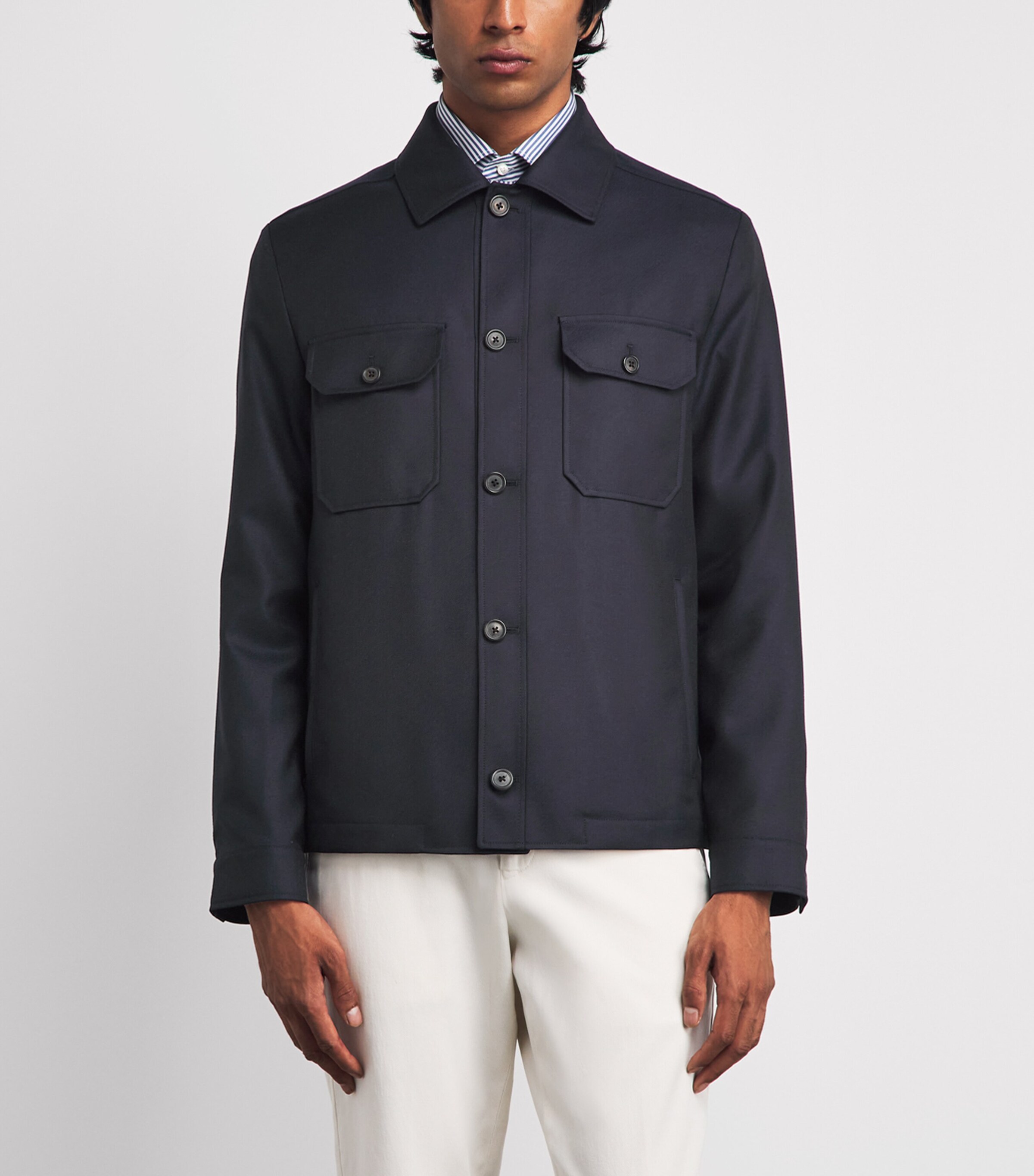 Corneliani Mens Water-Repellent Techwool Overshirt Dark Blue Image 4