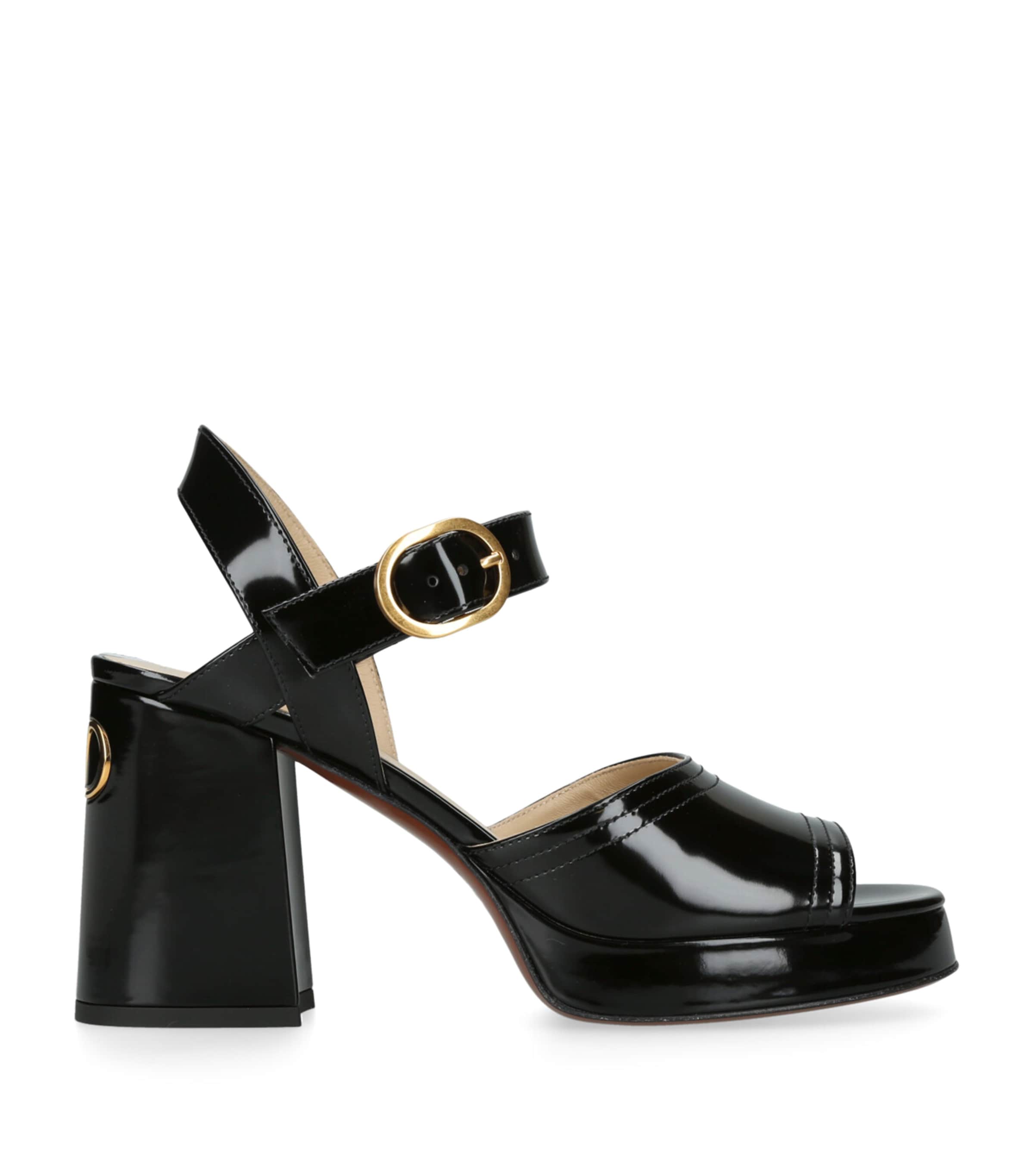 Valentino Garavani Fawcette Platform Sandal In Polished Calfskin 100mm Woman Black 42