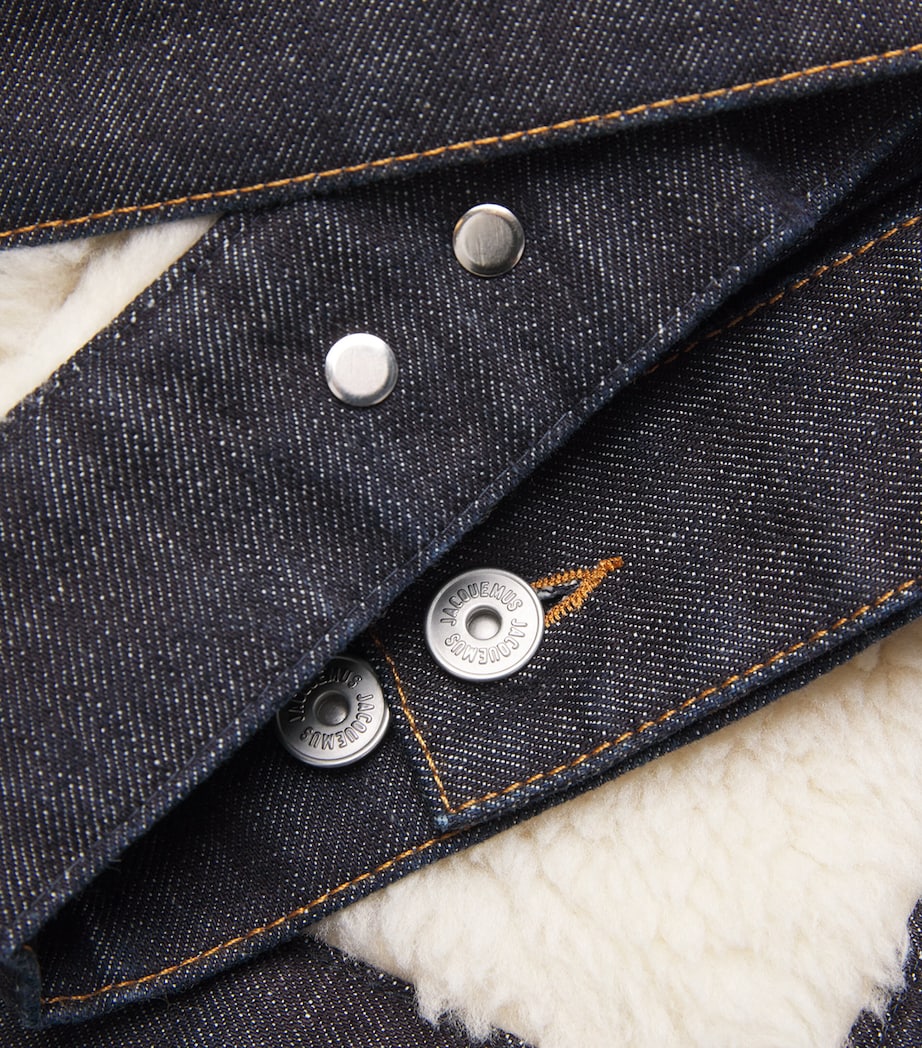 Shearling-Trim Denim Bomber Jacket 390 DARK NAVY Image 5