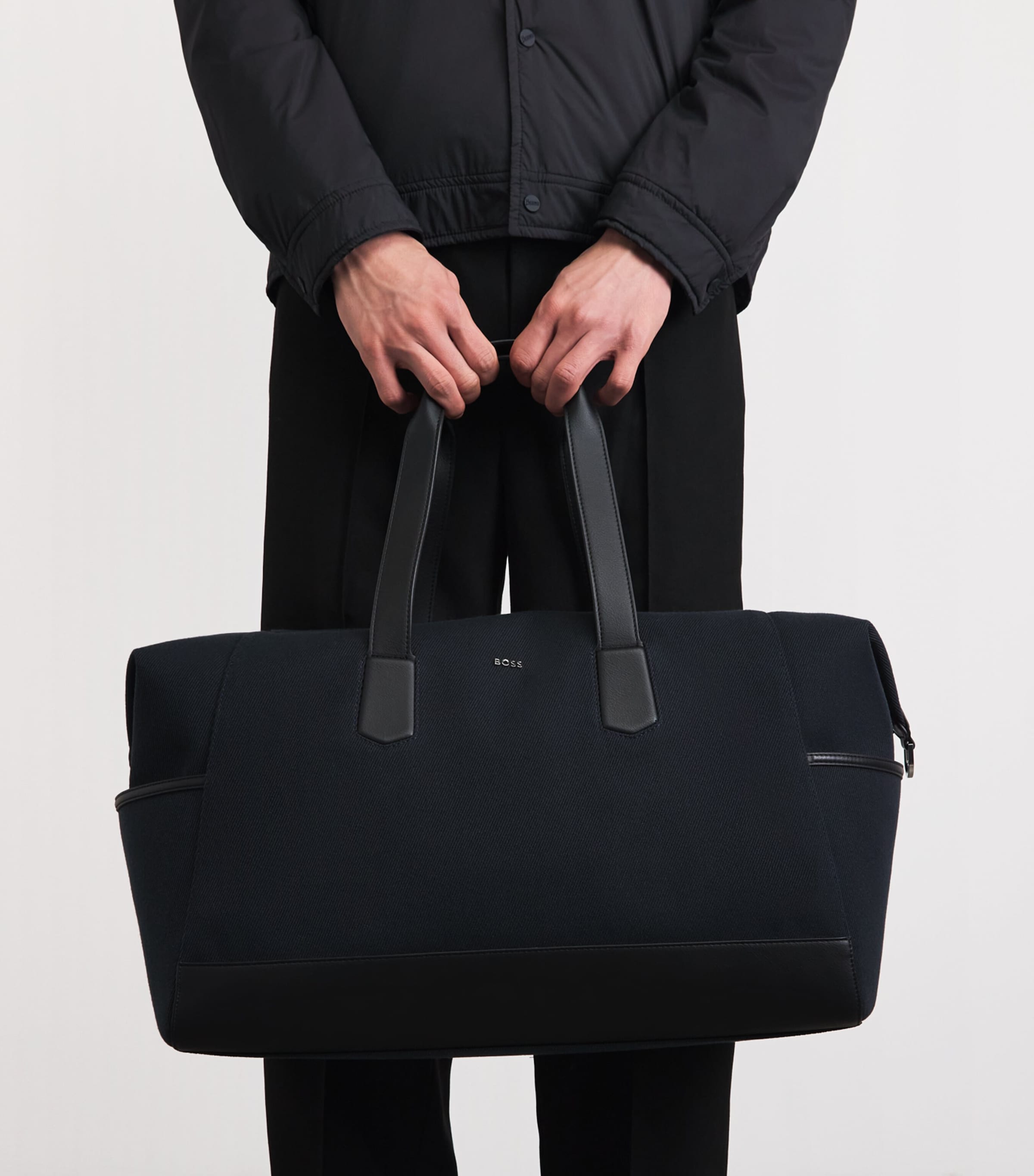 BOSS Faux Leather-Trim Holdall Dark Blue Image 4