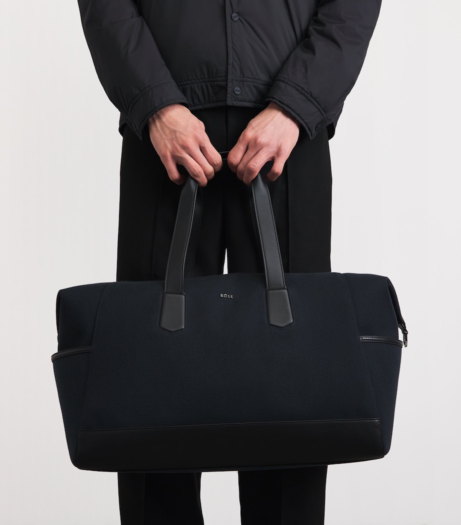 BOSS Faux Leather-Trim Holdall Dark Blue Image 4