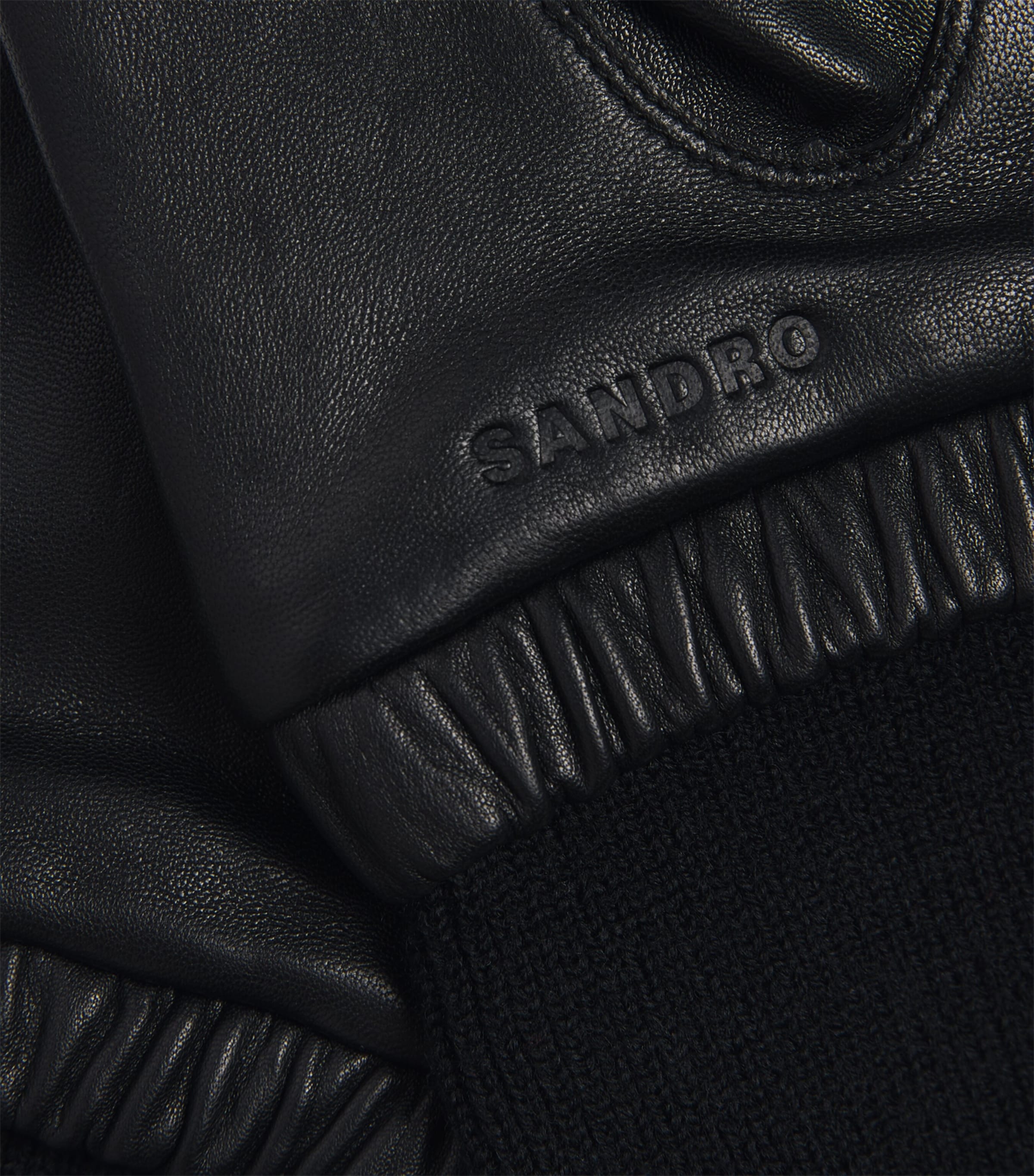 Sandro Paris Leather-Wool Gloves Black Image 2