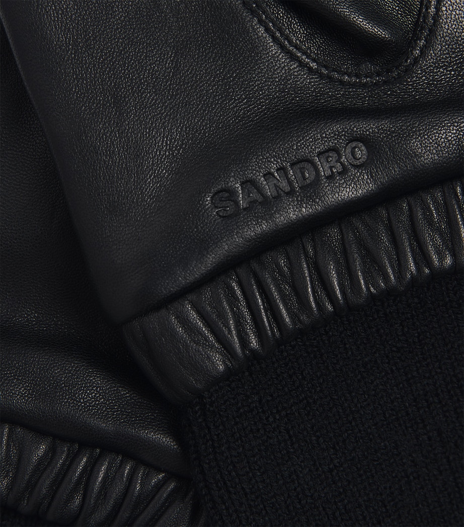 Sandro Paris Leather-Wool Gloves Black Image 2