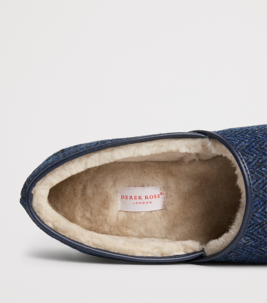 Derek Rose Shearling-Lined Crawford Slippers Navy Image 5