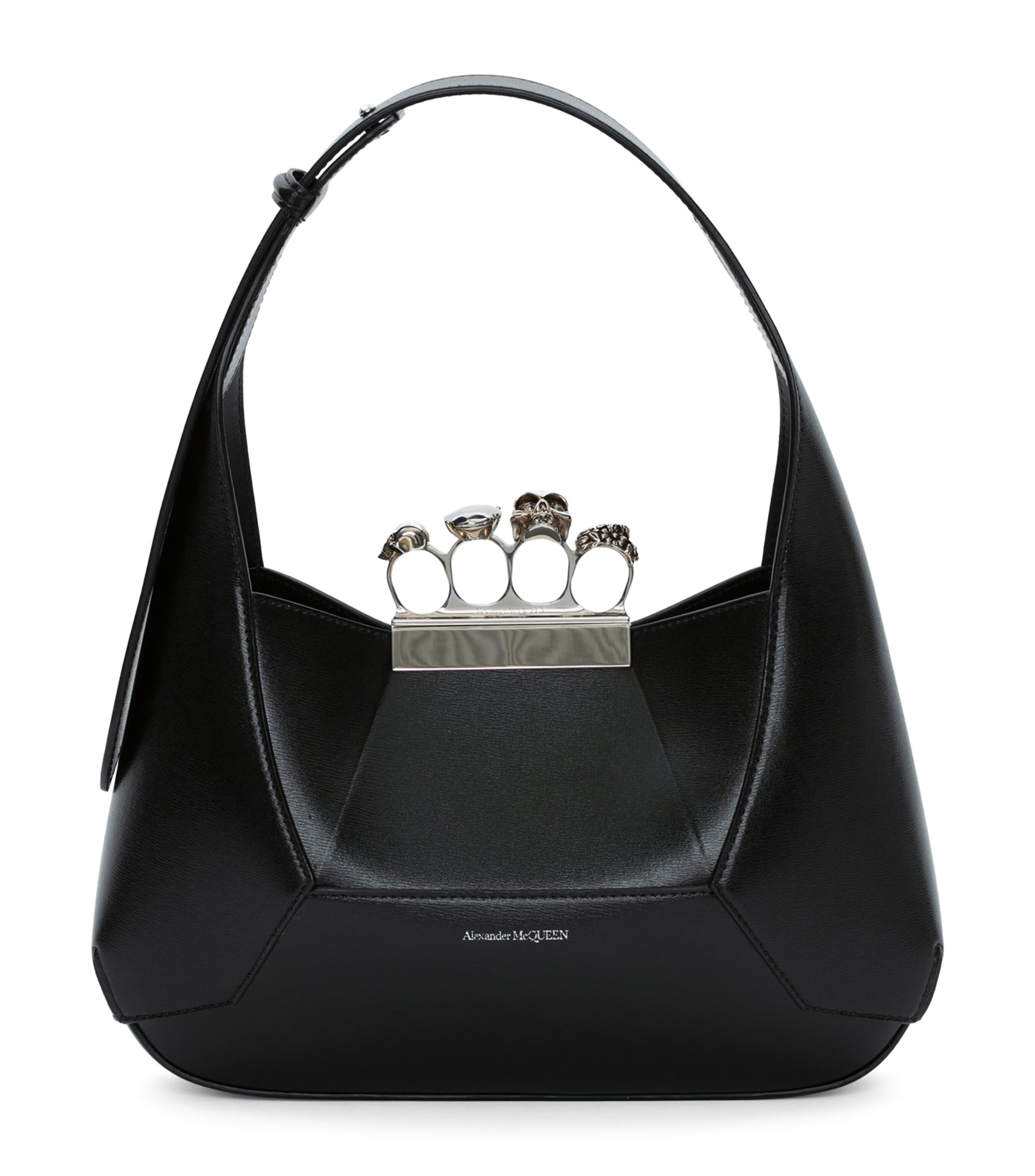 Alexander Mcqueen Mini Jewelled Leather Hobo In Black