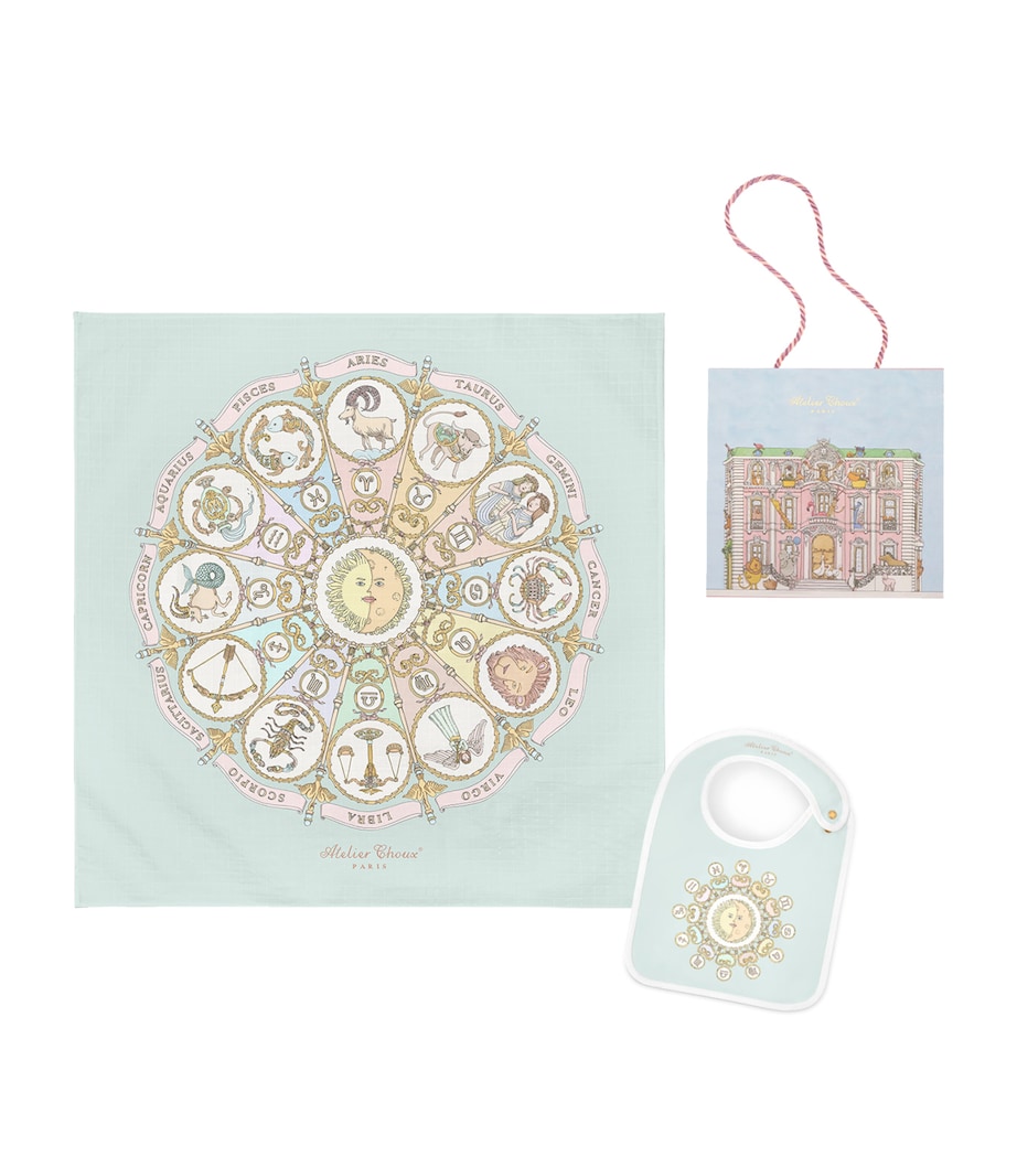 Organic Cotton Zodiac Swaddle and Bib Gift Set BLUE Image 1