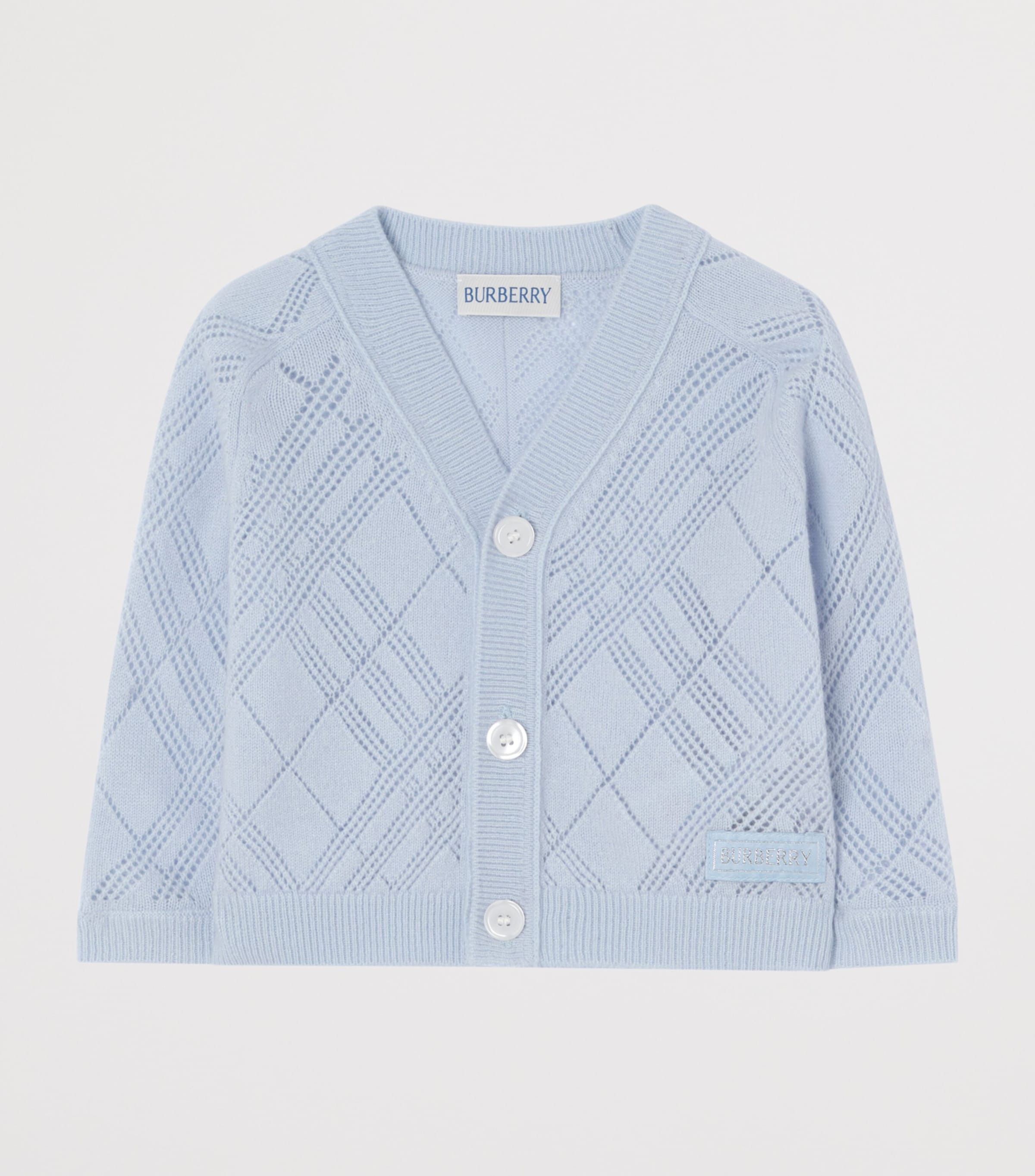 Burberry Kids Cashmere Check Cardigan and Trouser Set (1-18 Months) Dusty Blue Image 2