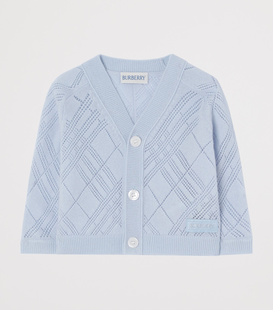 Burberry Kids Cashmere Check Cardigan and Trouser Set (1-18 Months) Dusty Blue Image 2