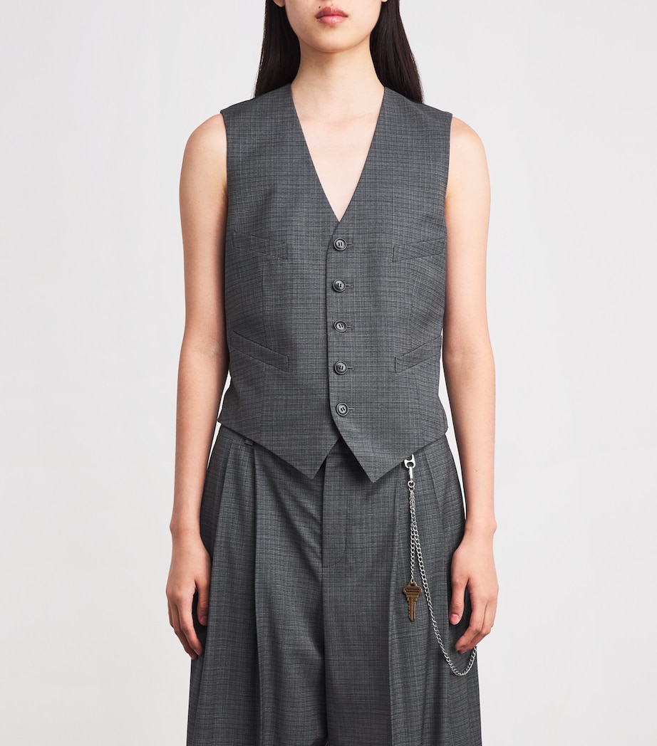 Wool-Blend Chain-Detail Waistcoat 085 DARK GREYMELANGE Image 3