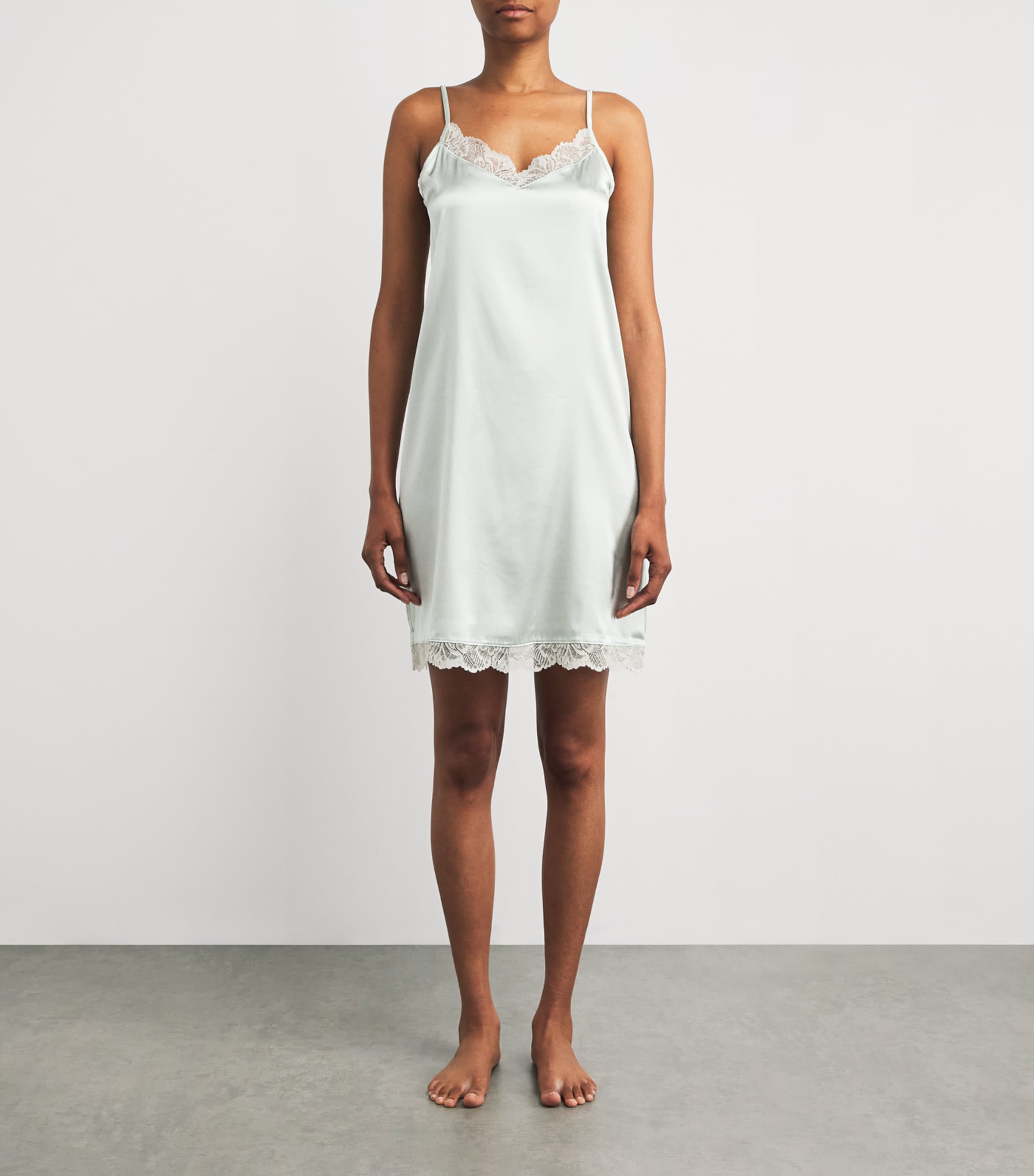 Silk Lace-Trim Nightdress WHITE SAGE Image 3