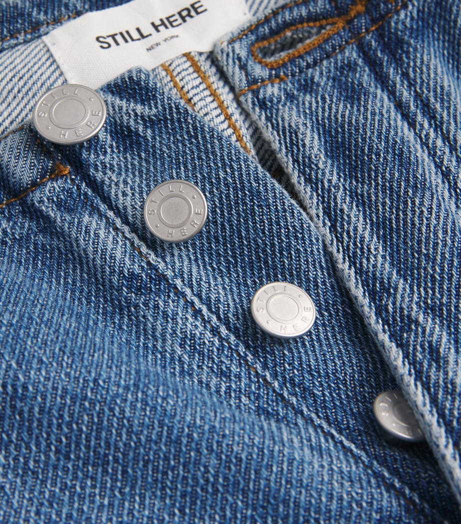 STILL HERE Womens Drawstring Cool Wide-Leg Jeans Classic Blue Image 6