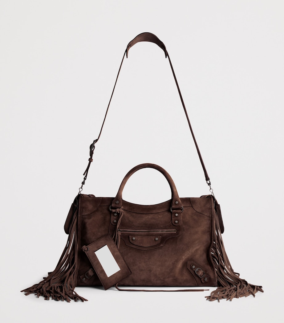 Balenciaga Womens Medium Suede Fringe Le City Top-Handle Bag Image 3