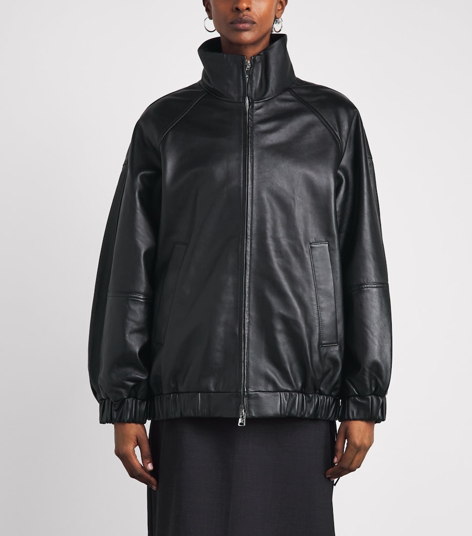 CHAROUX Womens Globe Leather Bomber Jacket Black Image 4