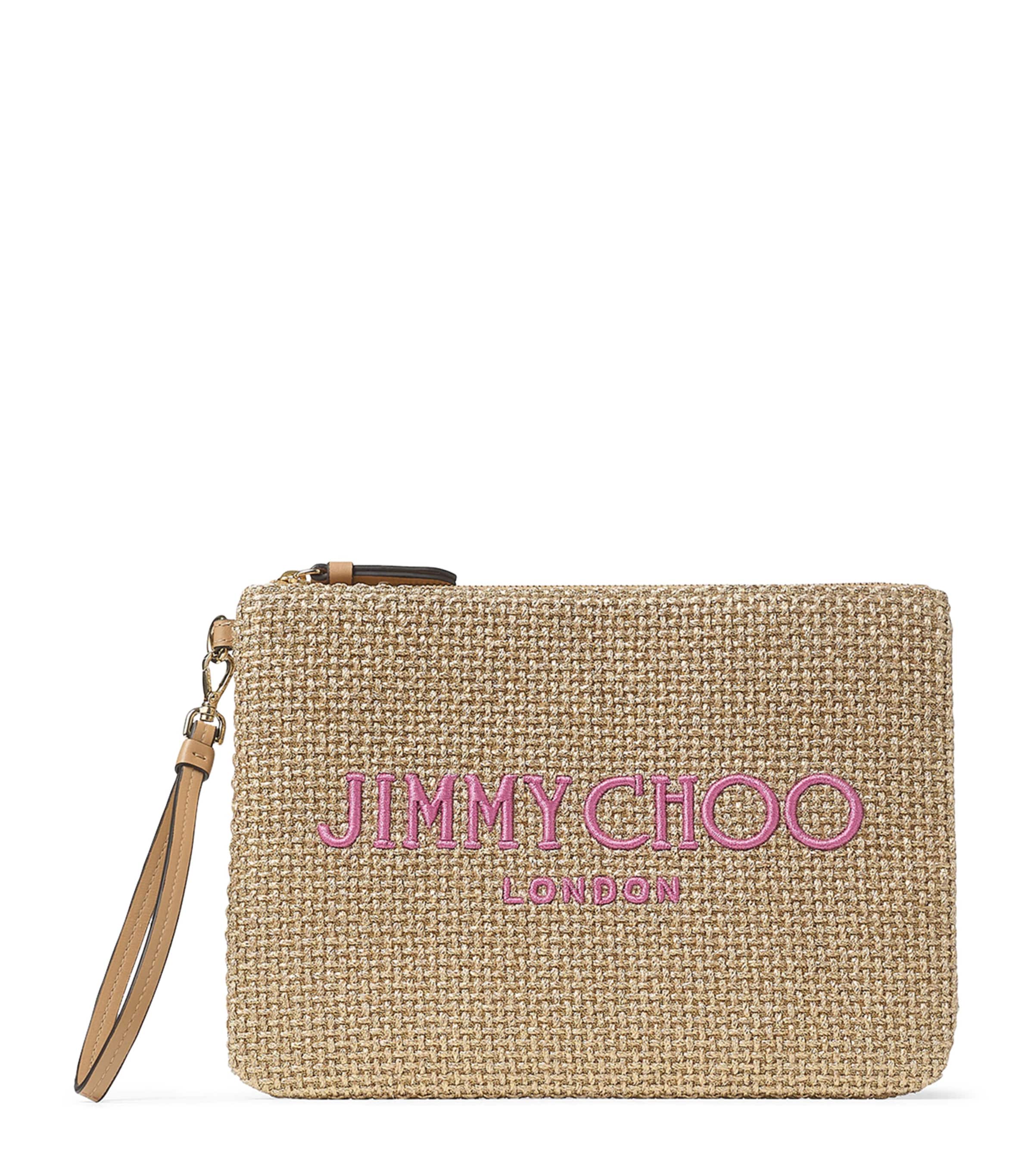 Jimmy Choo Raffia Zip-up Pouch In Gold