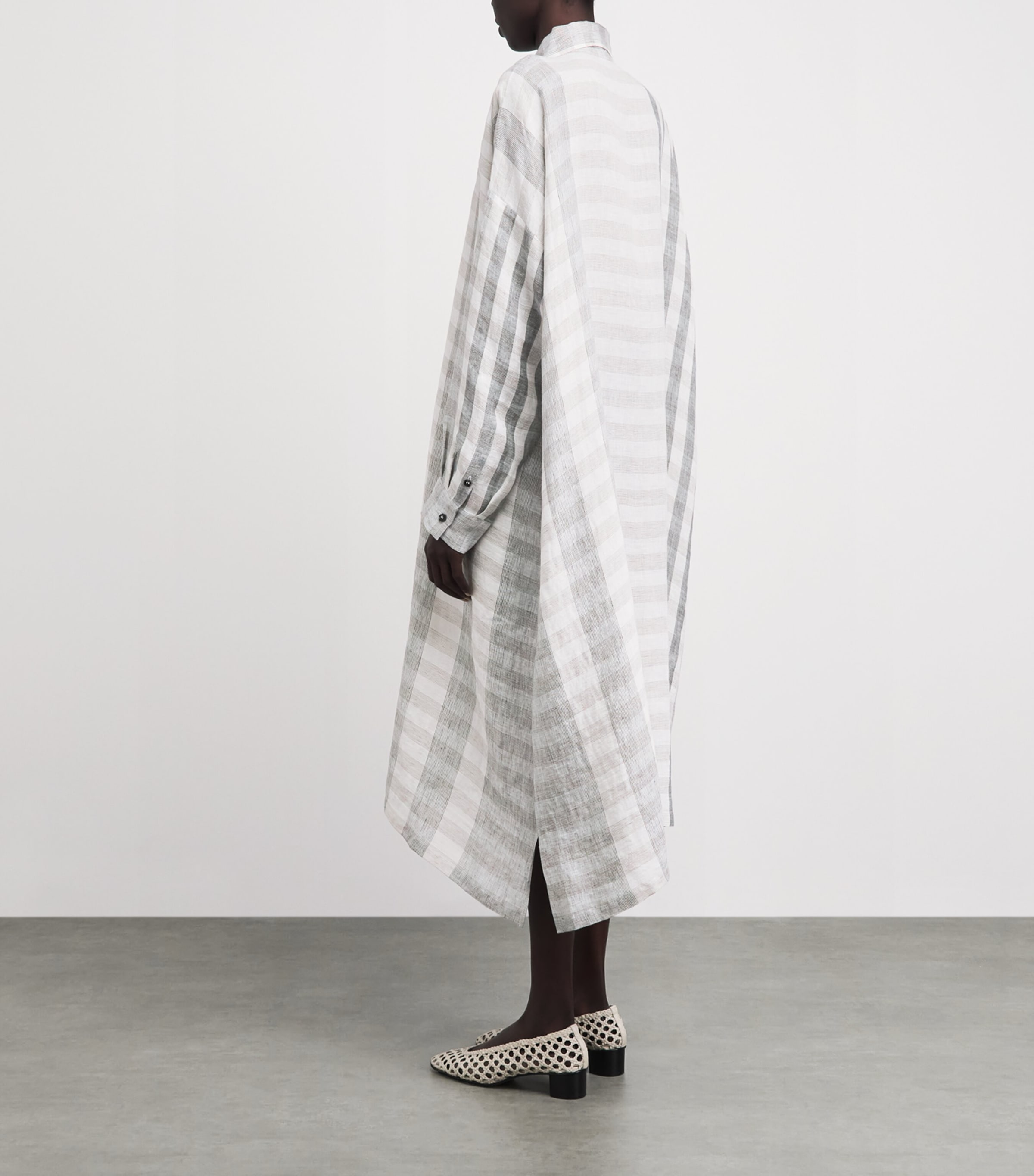 Eskandar Womens Linen A-Line Midi Shirt Dress Petrol Image 4