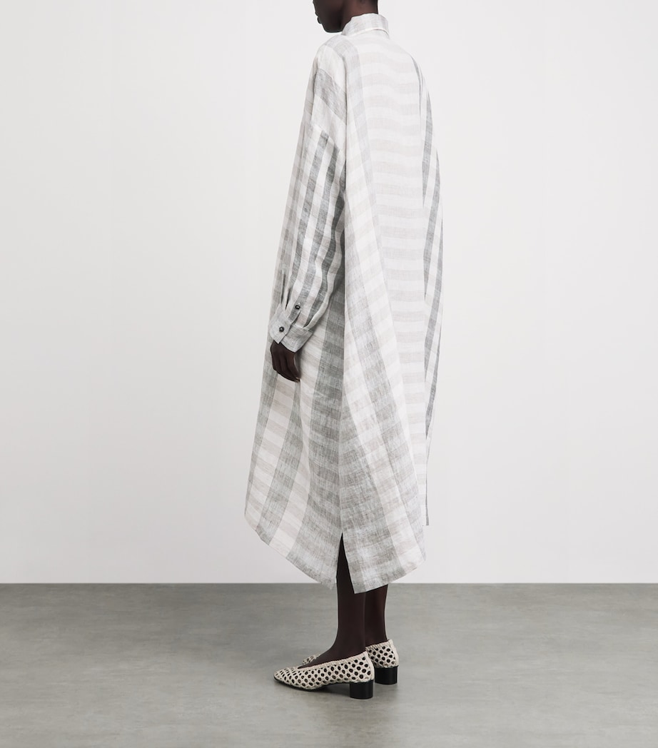 Eskandar Womens Linen A-Line Midi Shirt Dress Petrol Image 4