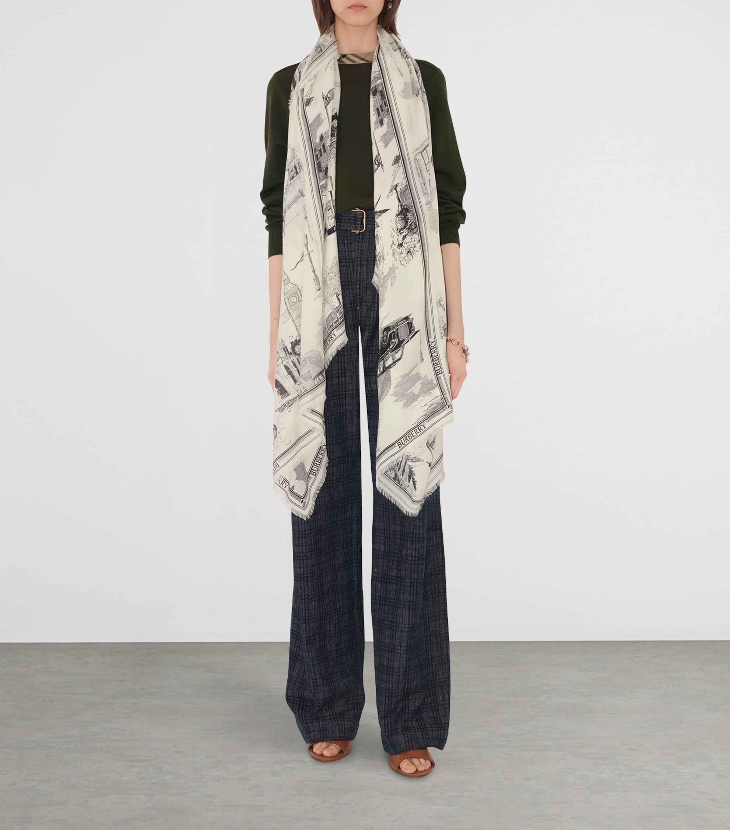 Silk-Wool London Landmarks Scarf MONOCHROME Image 3