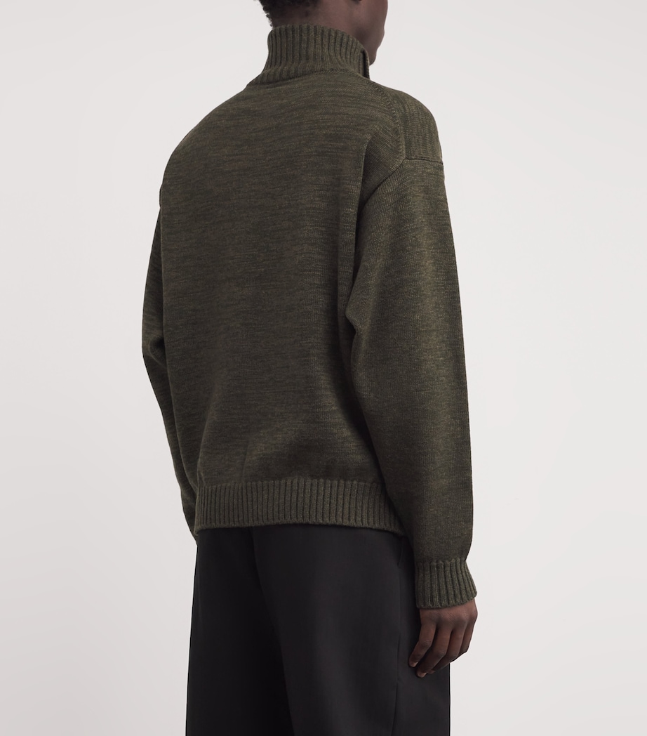 Wool Nickle Half-Zip Sweater KHAKI Image 4