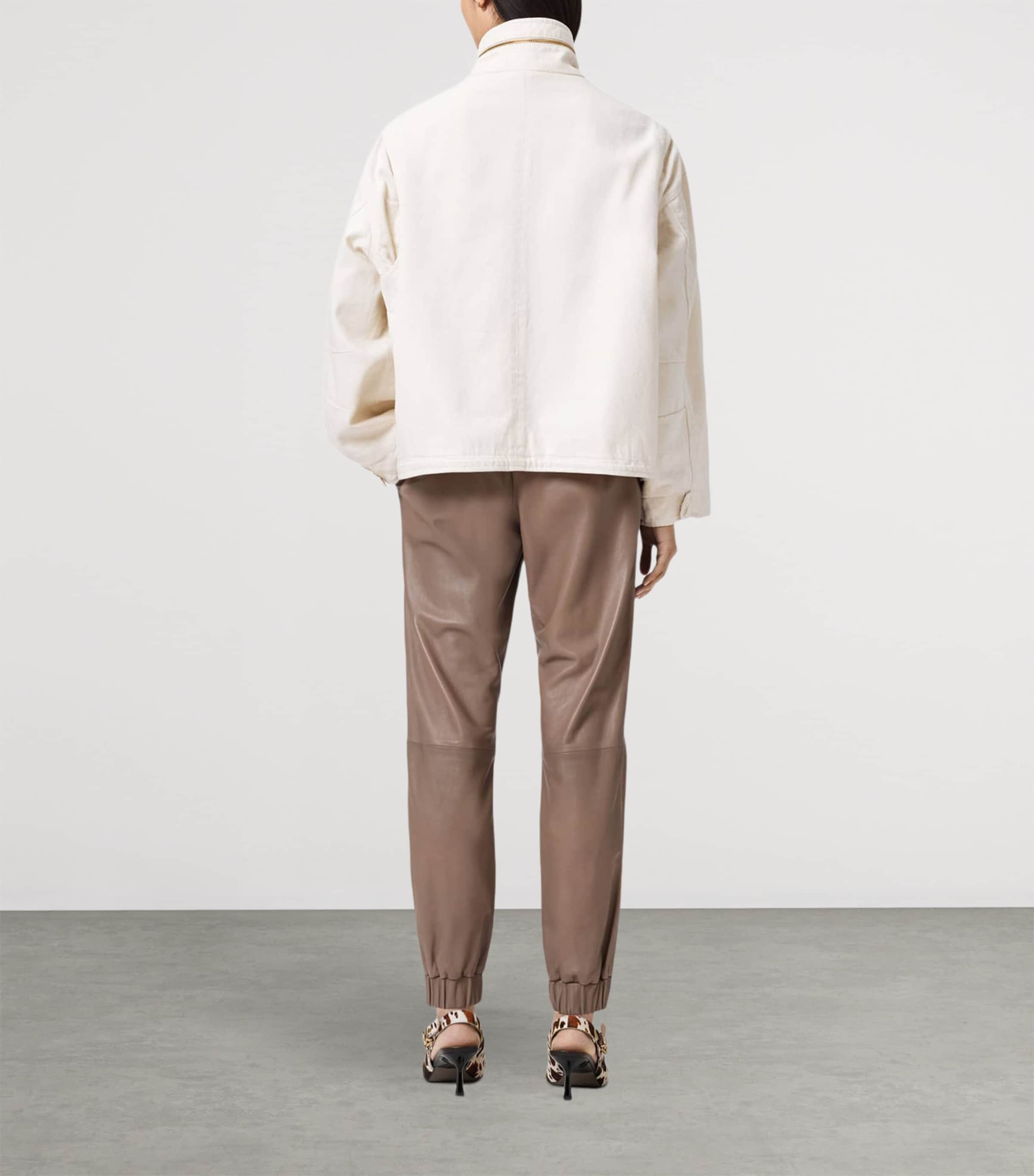 AllSaints Womens Leather Jen Sweatpants Mocha Brown Image 7