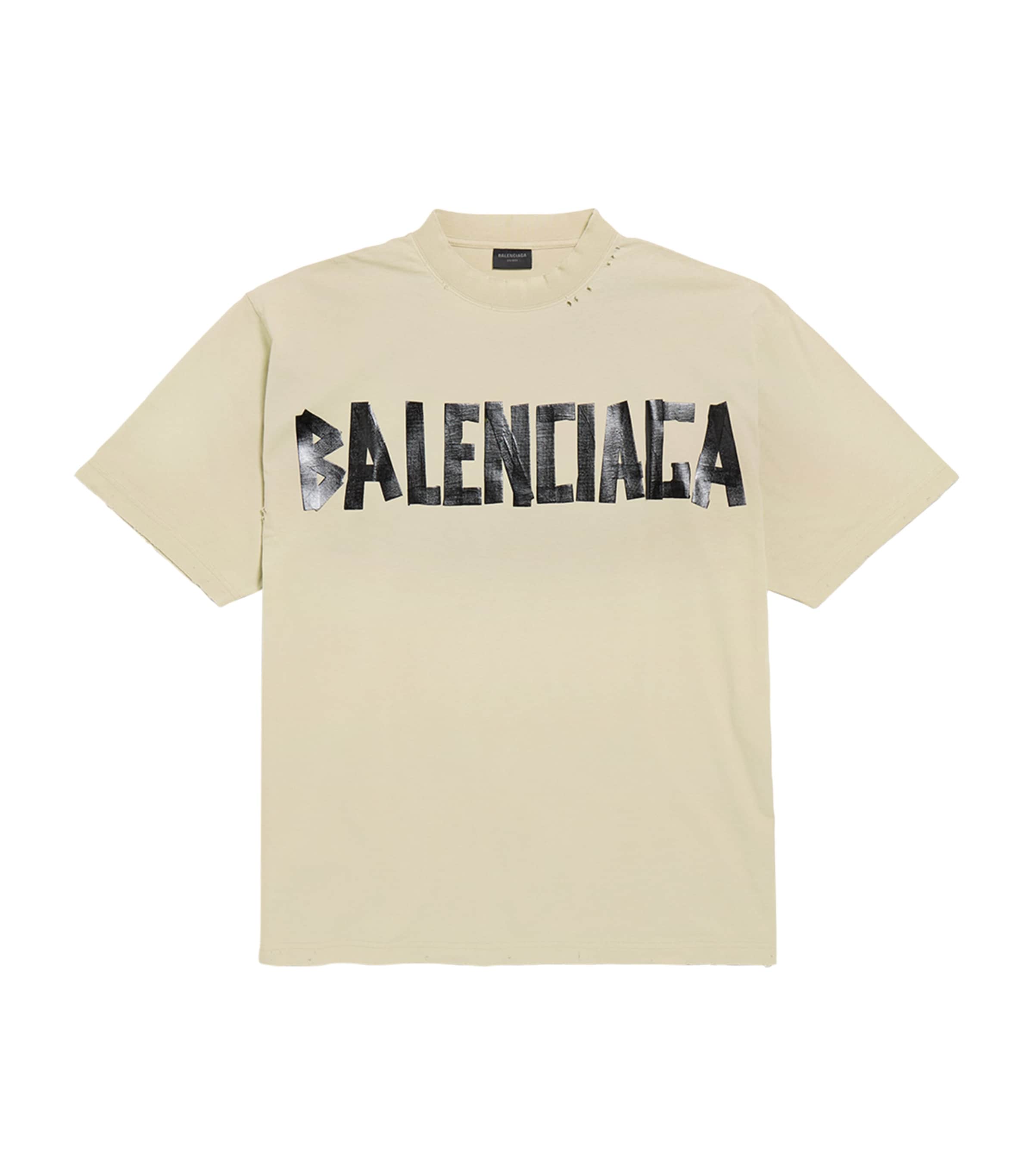 Balenciaga Men Beige Tape Type Medium Fit T-shirt In Beige
