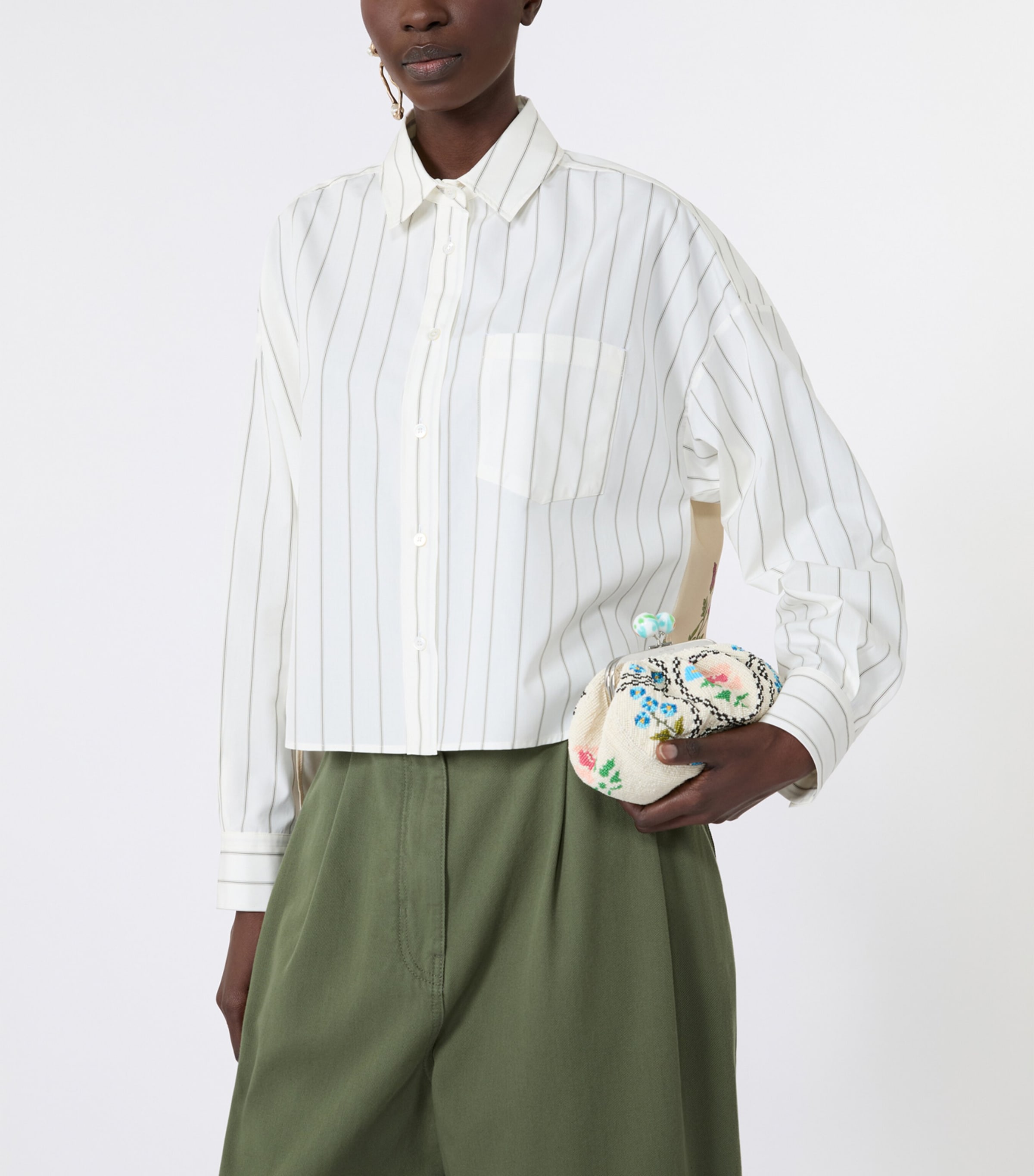 Weekend Max Mara Womens Satin-Panel Stripe Shirt Brown Image 5