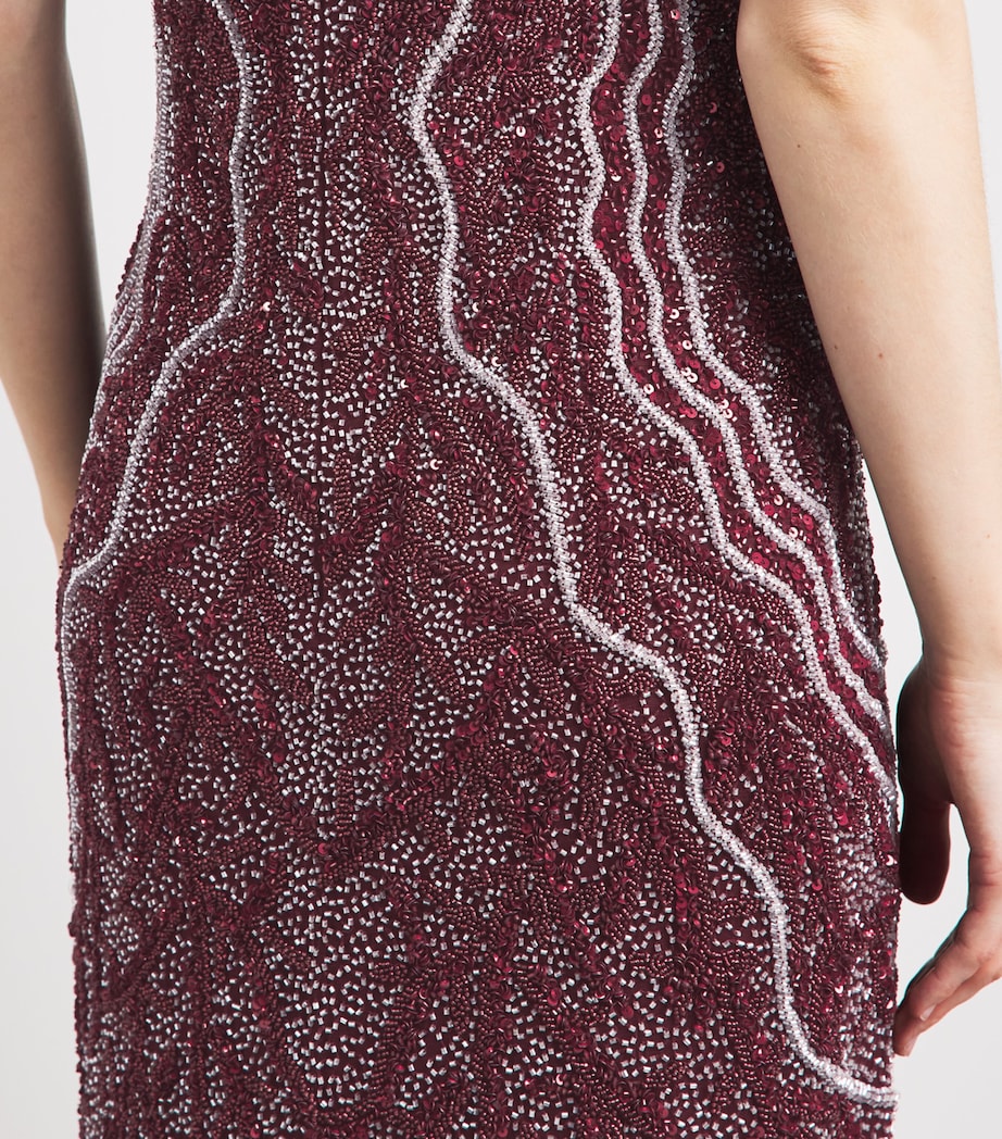 Raishma Womens Short-Sleeve Beaded Gown Burgundy Image 3
