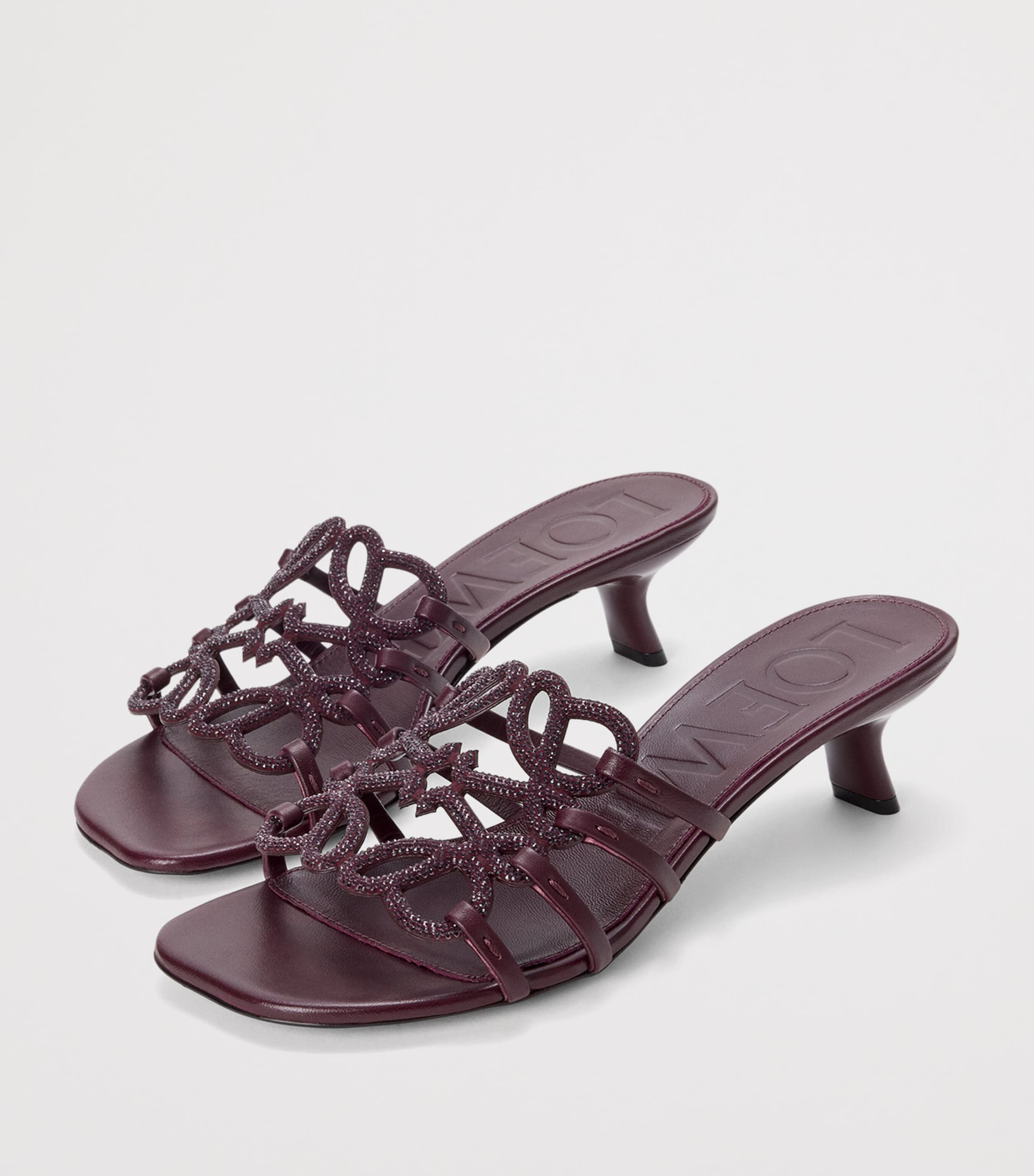 LOEWE Leather Embellished Petal Anagram Heeled Mules 45 Dark Burgundy Image 2