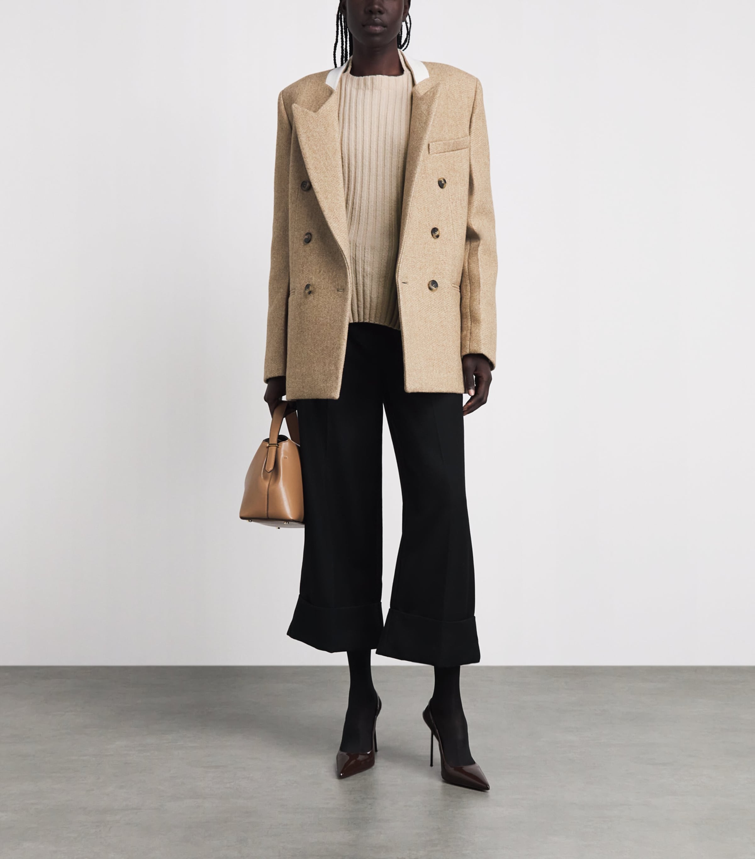 Victoria Beckham Womens Wool-Cashmere Ribbed Sweater Elderflower Image 2