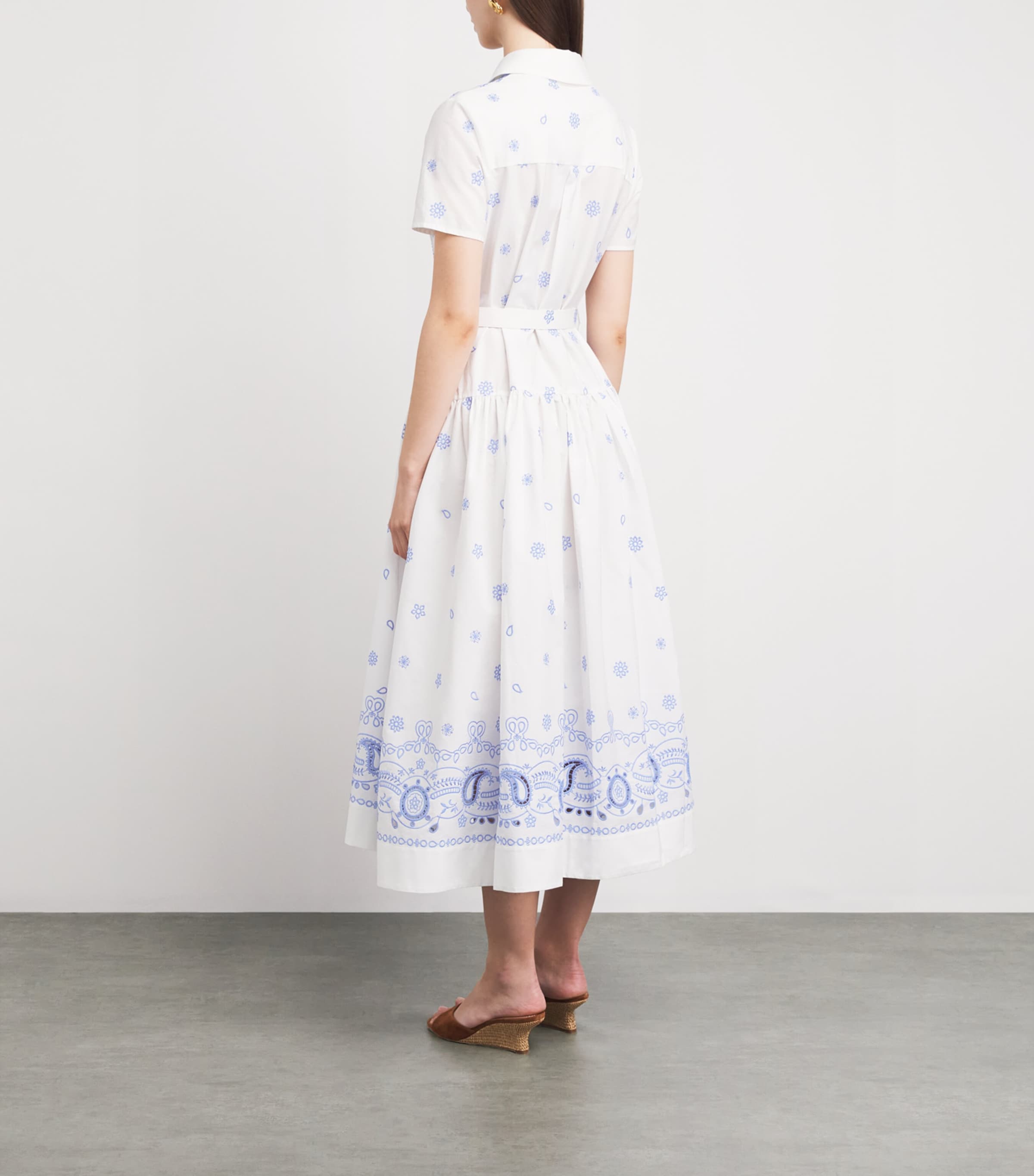 Self-Portrait Womens Cotton Embroidered Midi Dress White Image 4