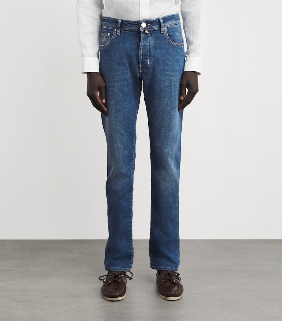 JACOB COHËN Mens Limited Edition Pony Hair-Patch Bard Tapered Jeans Medium Blue Image 4