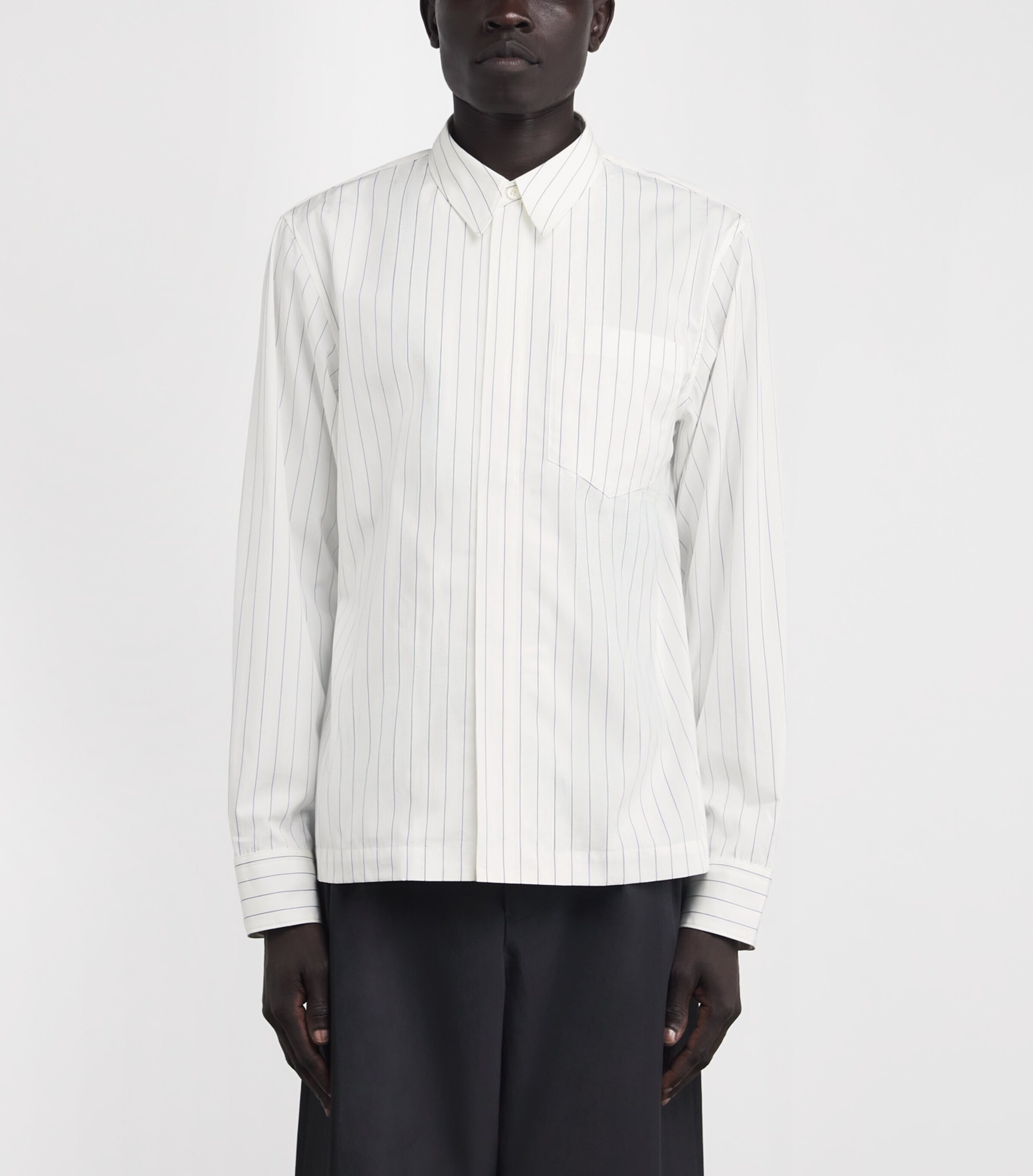 Cotton Zip-Detail Stripe Shirt WHITE/NAVY Image 3