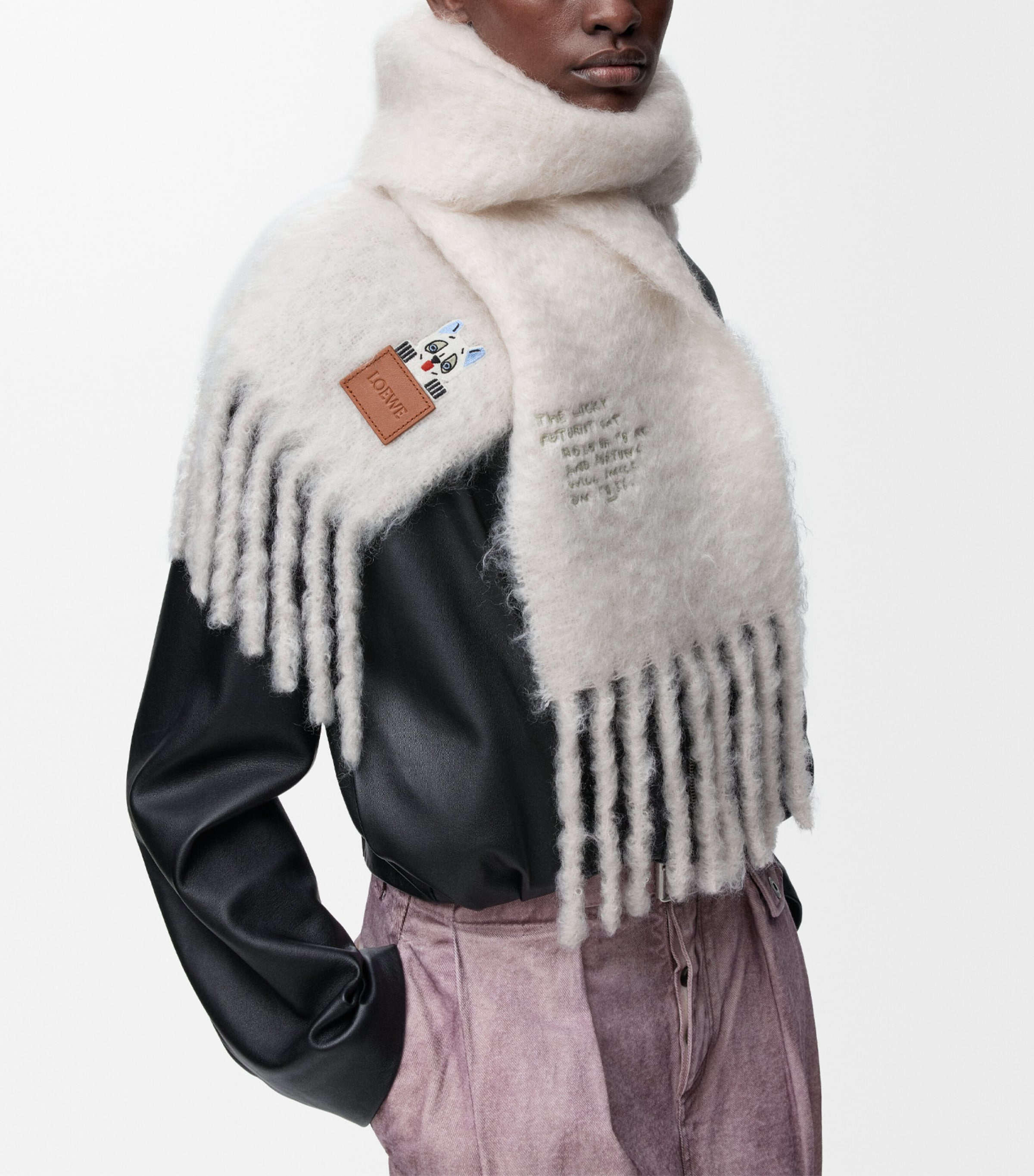 x Louis Wain Mohair-Wool Futurist Cats Scarf WHITE Image 2