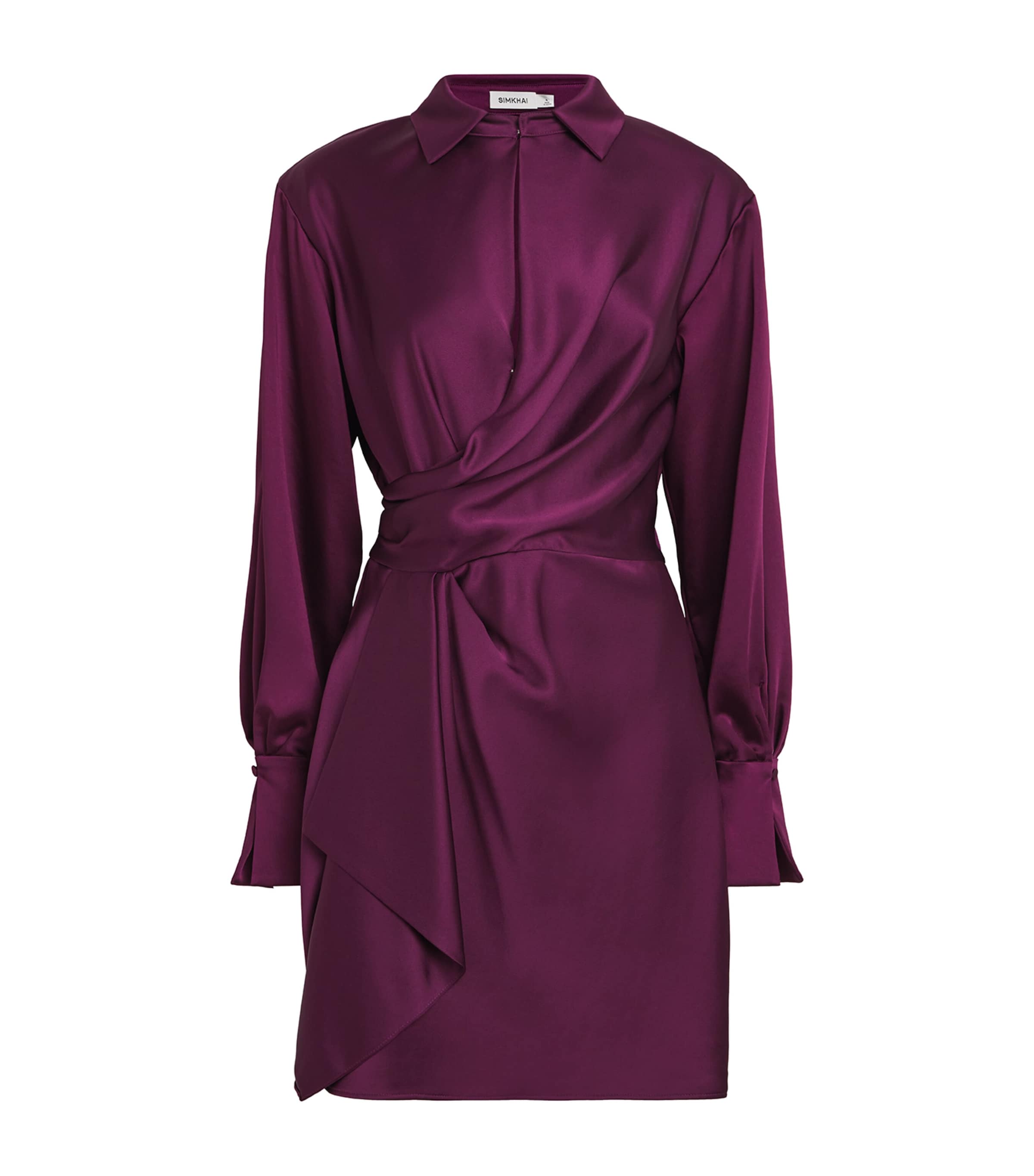 Shop Simkhai Satin Talit Wrap Mini Dress In Purple