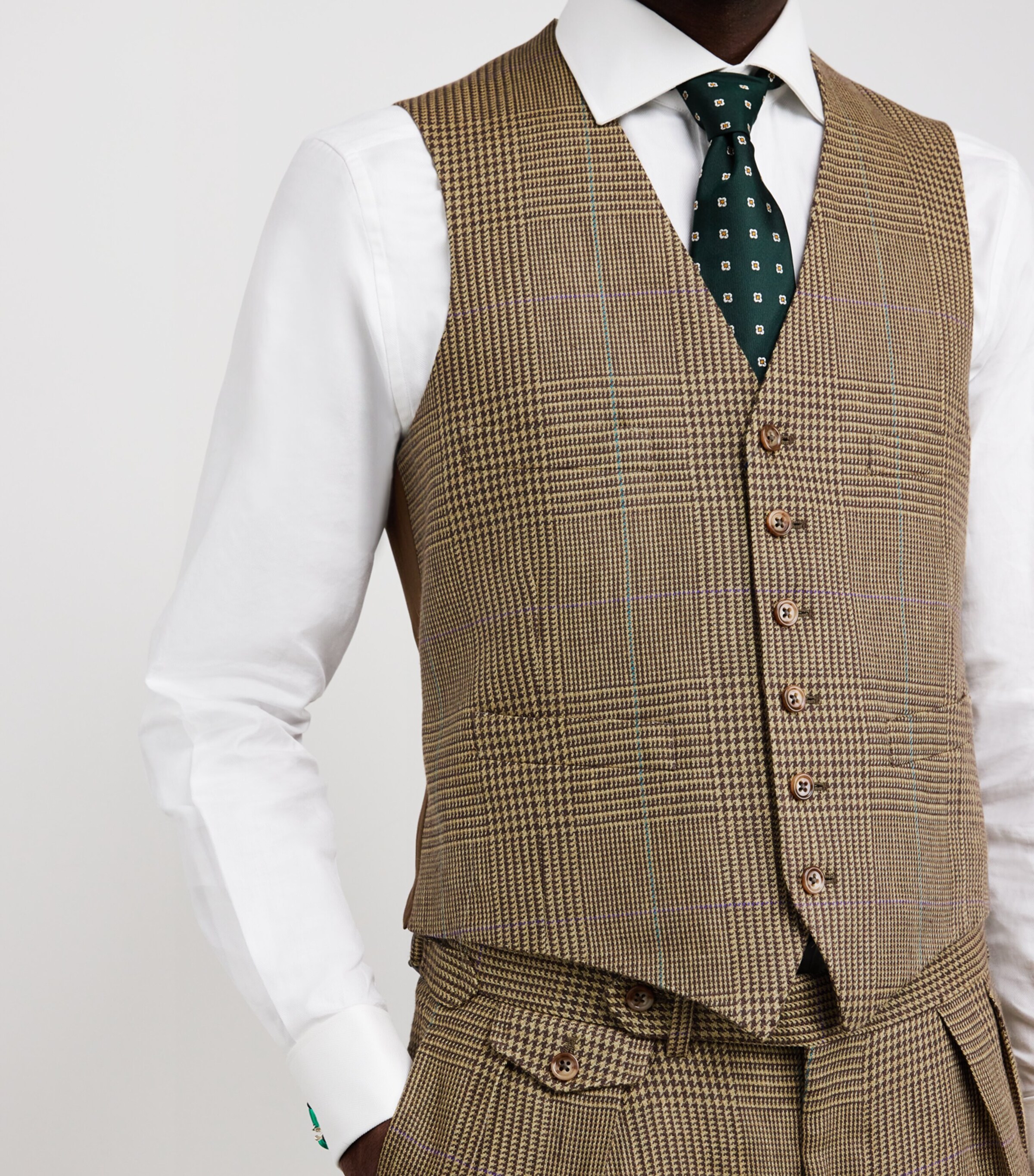 Polo Ralph Lauren Mens Linen Glen Plaid Waistcoat Brown Image 6