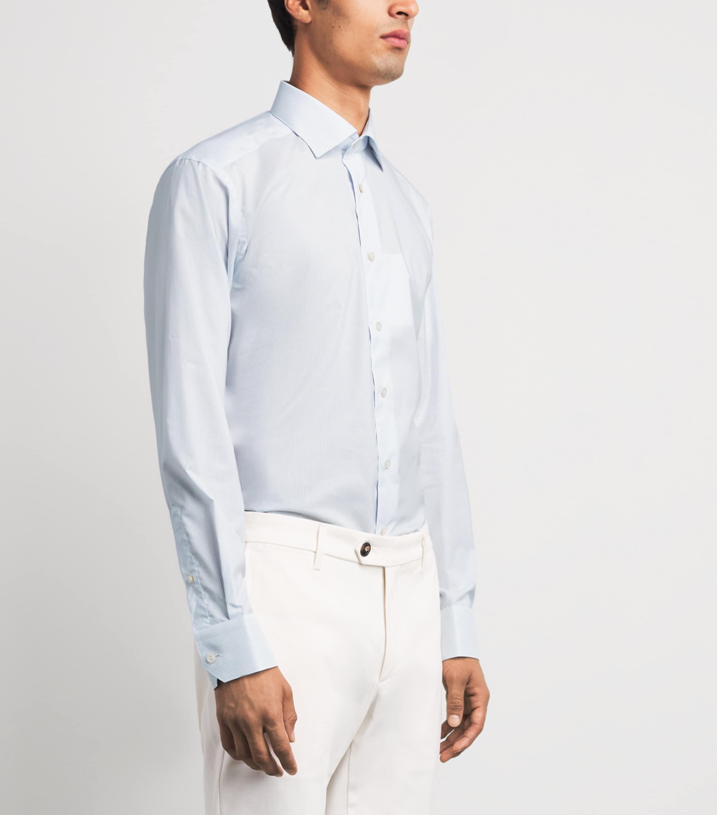 Eton Mens Supima Cotton Stripe Slim Fit Shirt Light Blue Image 4