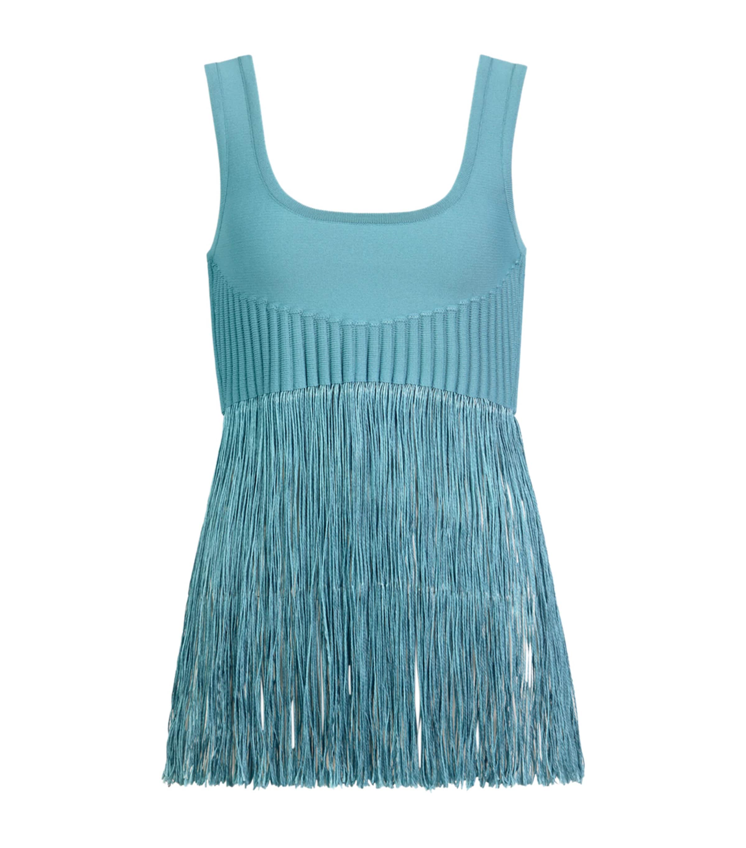 Alaïa Womens Fringed Tank Top Blue Grey Image 1