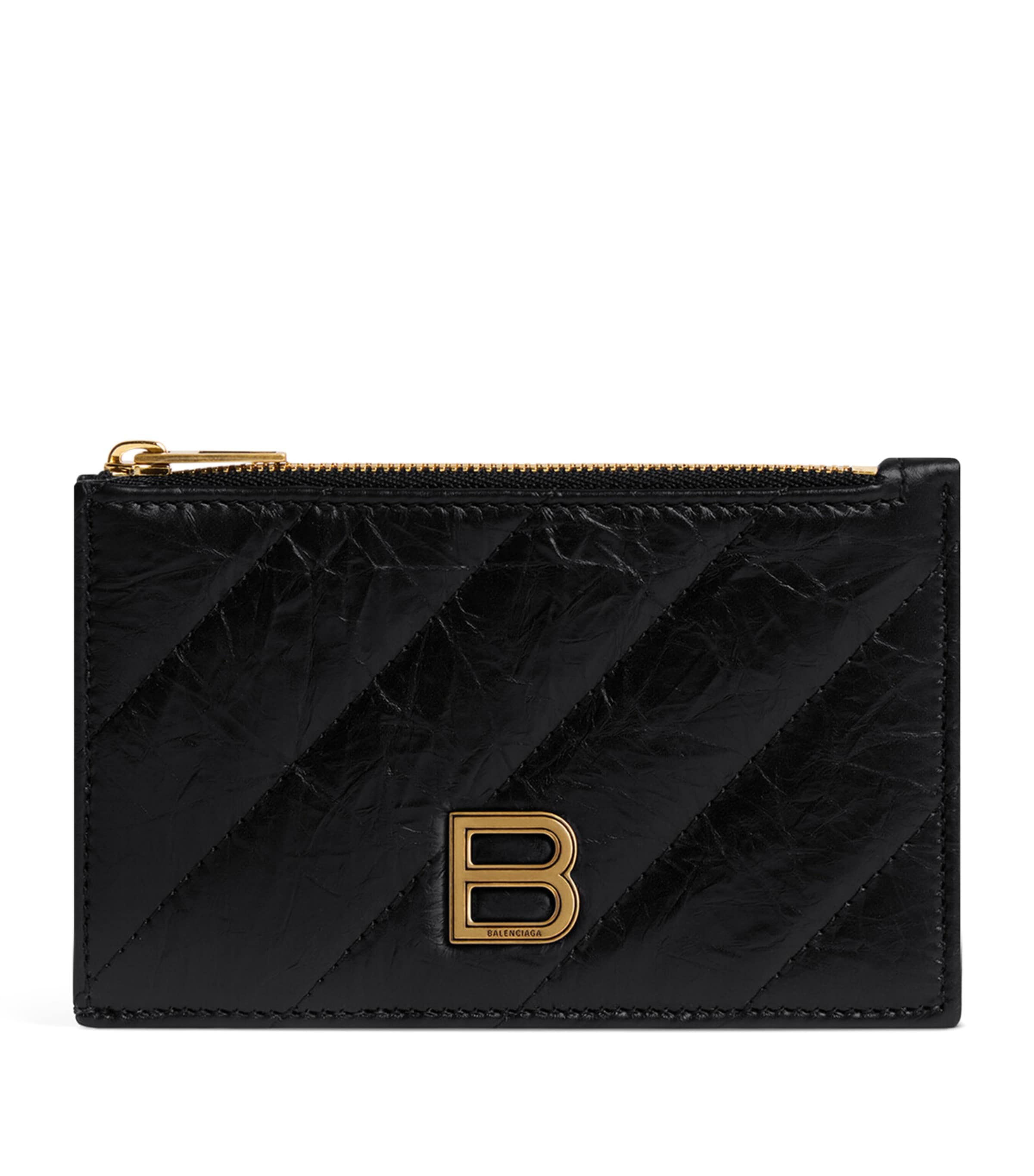 Balenciaga Calfskin Crush Card Holder In Black