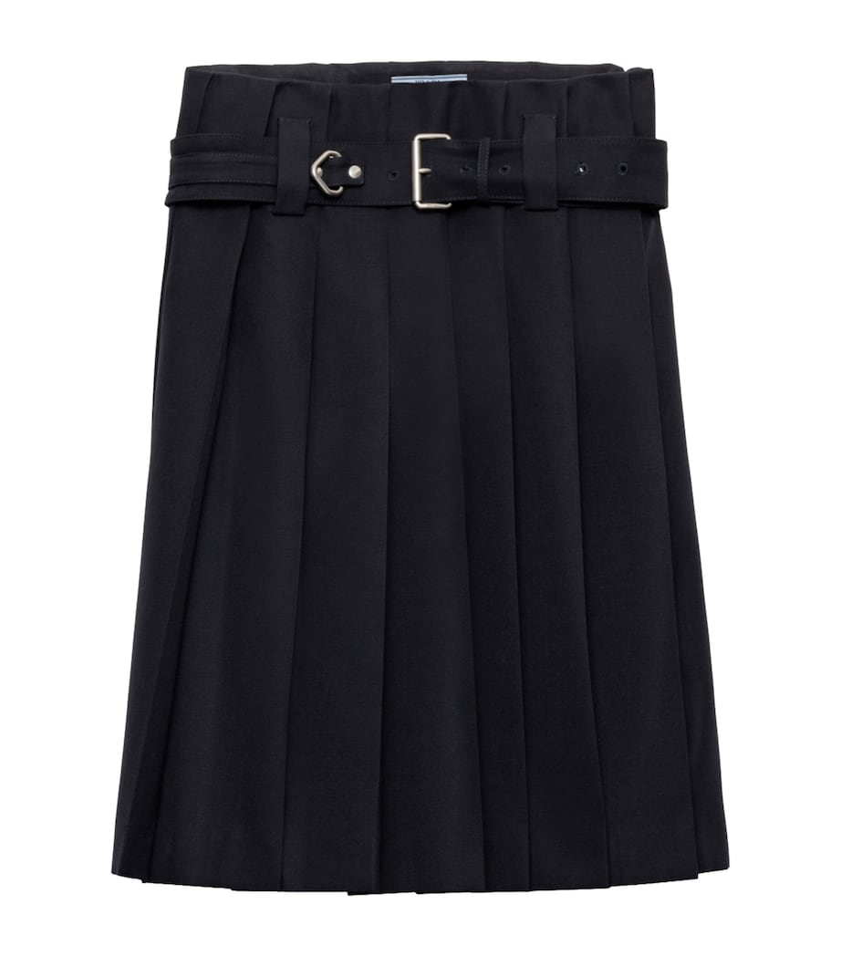 Prada Womens Wool Belted Midi Skirt Image 1