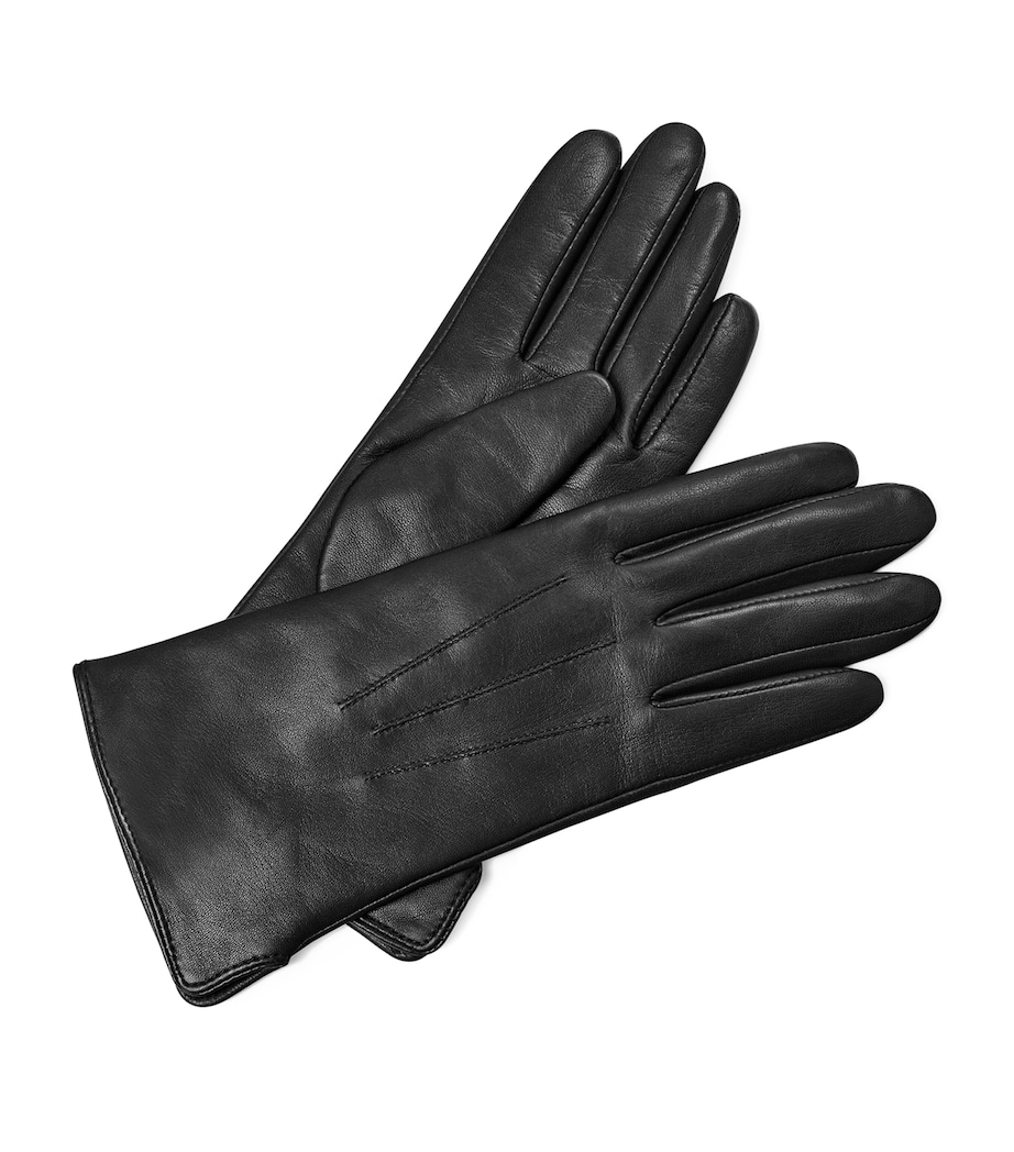Women's Wool-Cashmere Lined Leather Gloves (Medium) BLACK Image 2