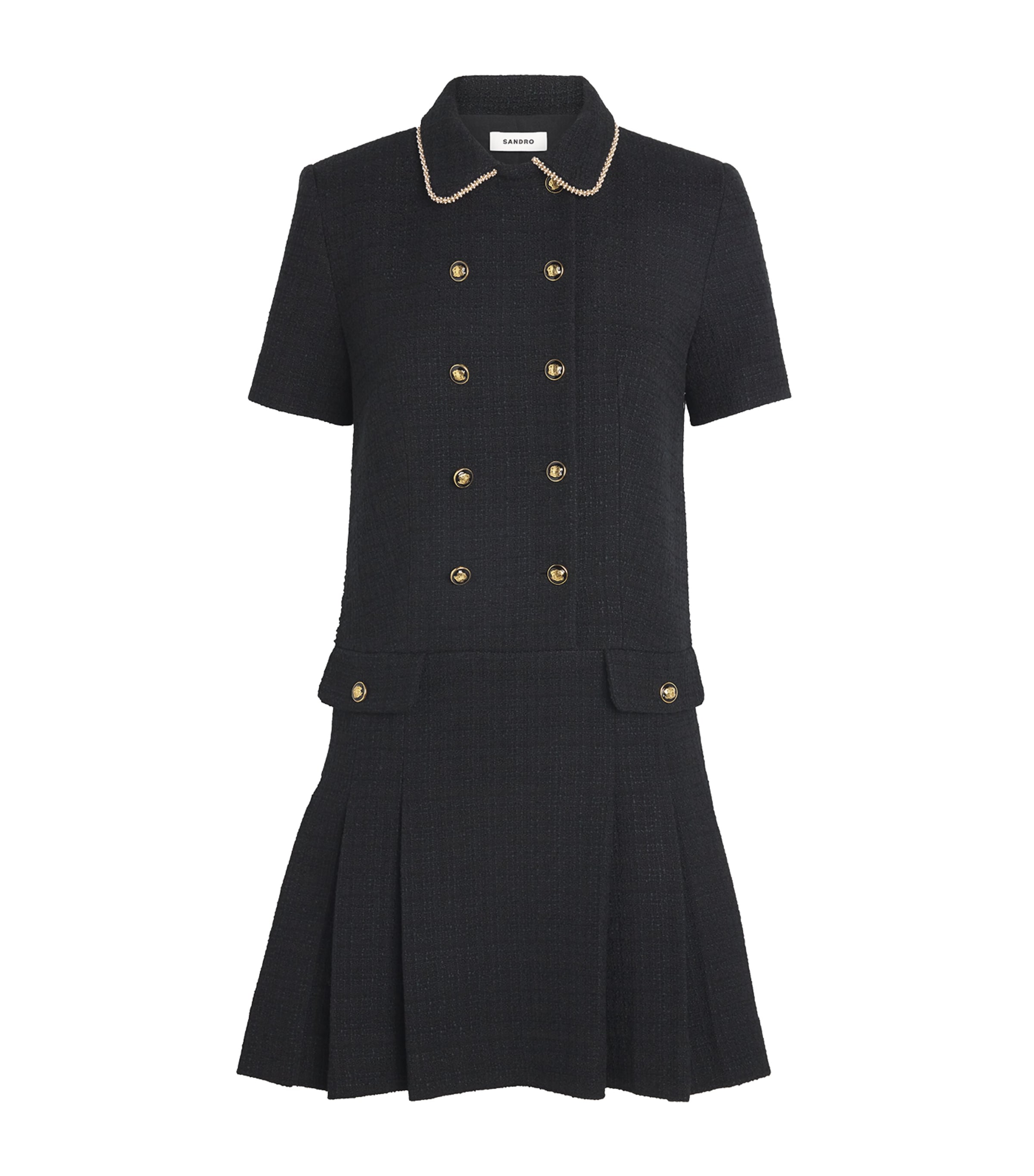 Sandro Tweed Buttoned Mini Dress In Black