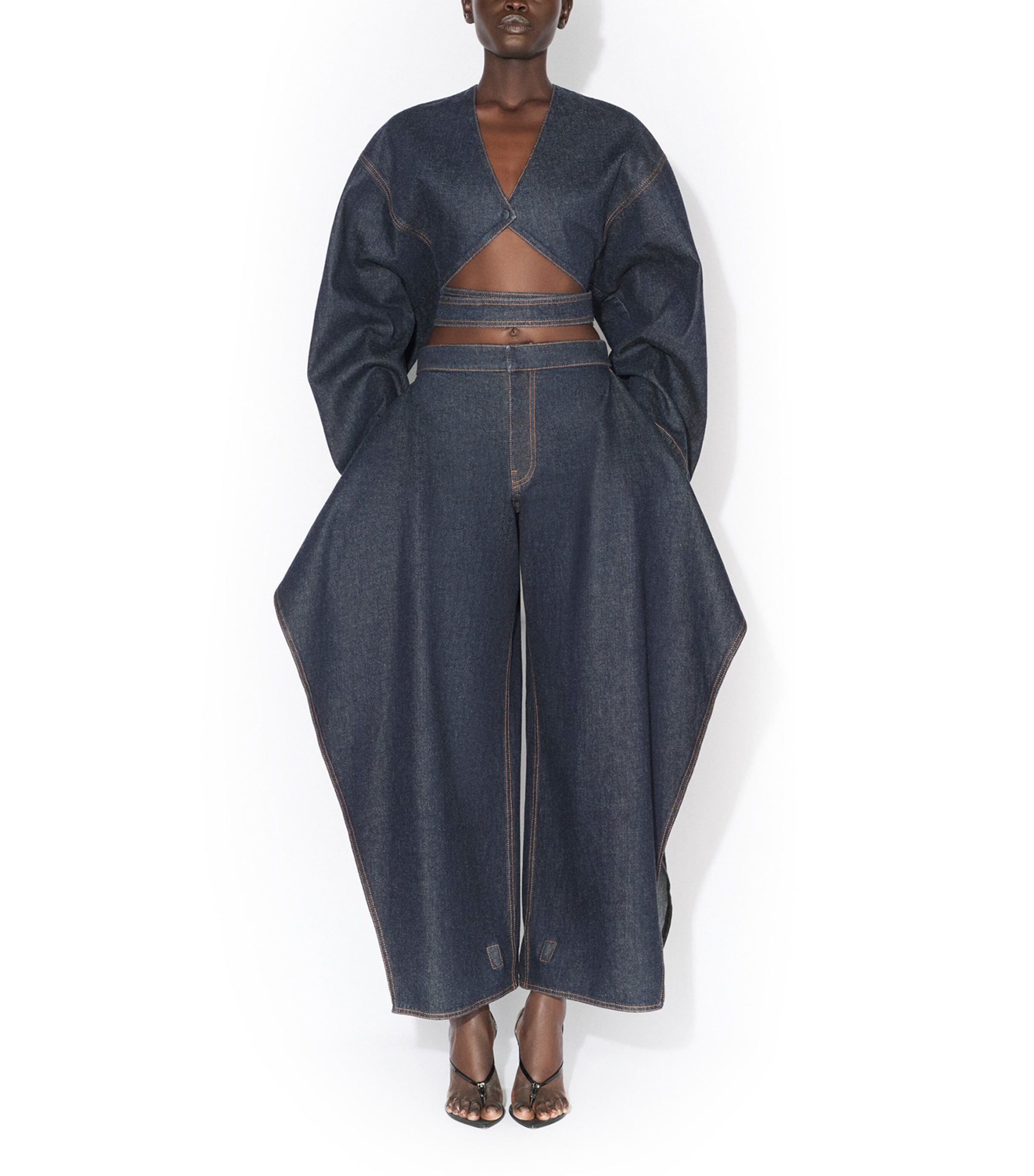 Alaïa Womens Cut-Out Cropped Denim Jacket Bleu Brut Image 2