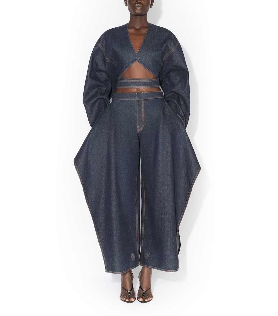 Alaïa Womens Cut-Out Cropped Denim Jacket Bleu Brut Image 2
