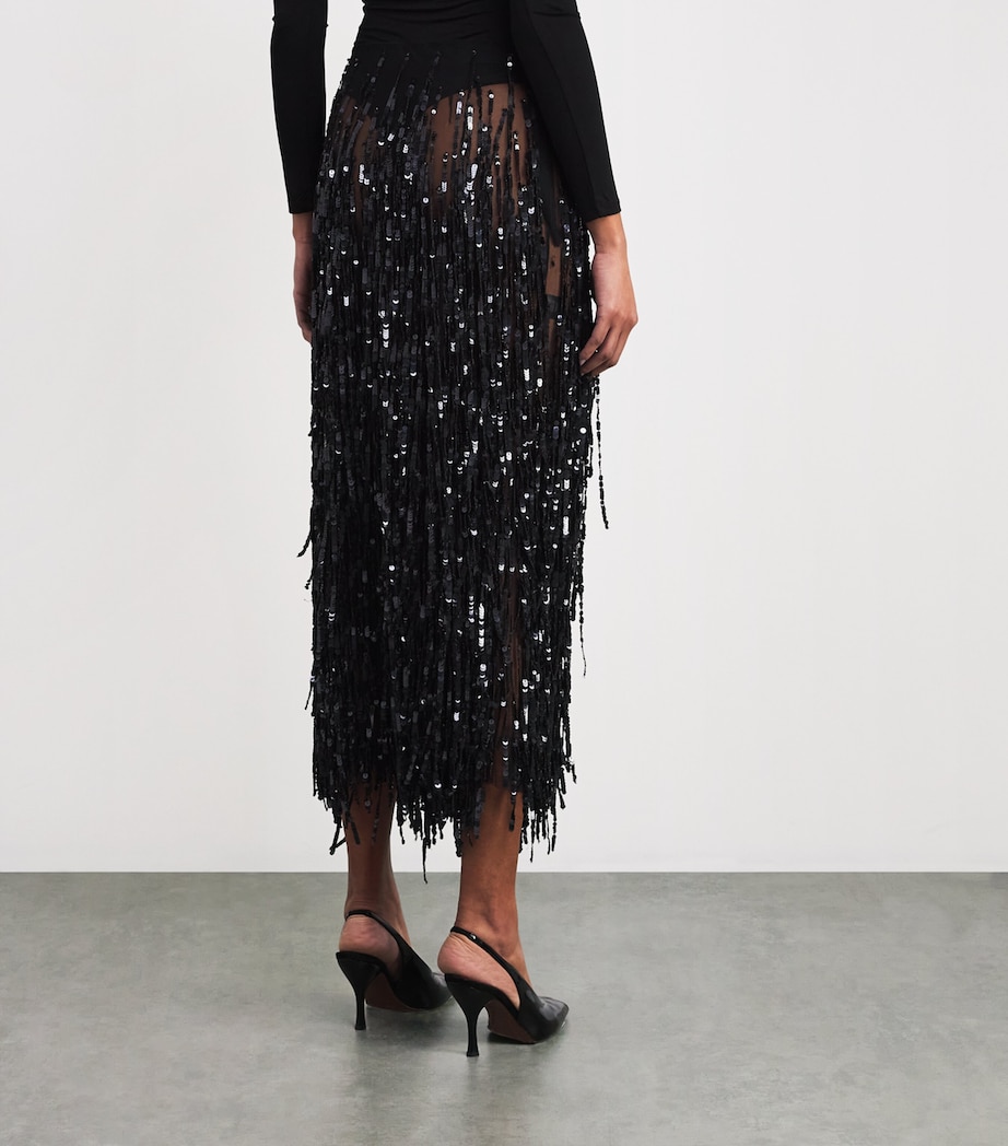 Sequin-Embellished Midi Skirt 001 BLACK Image 4