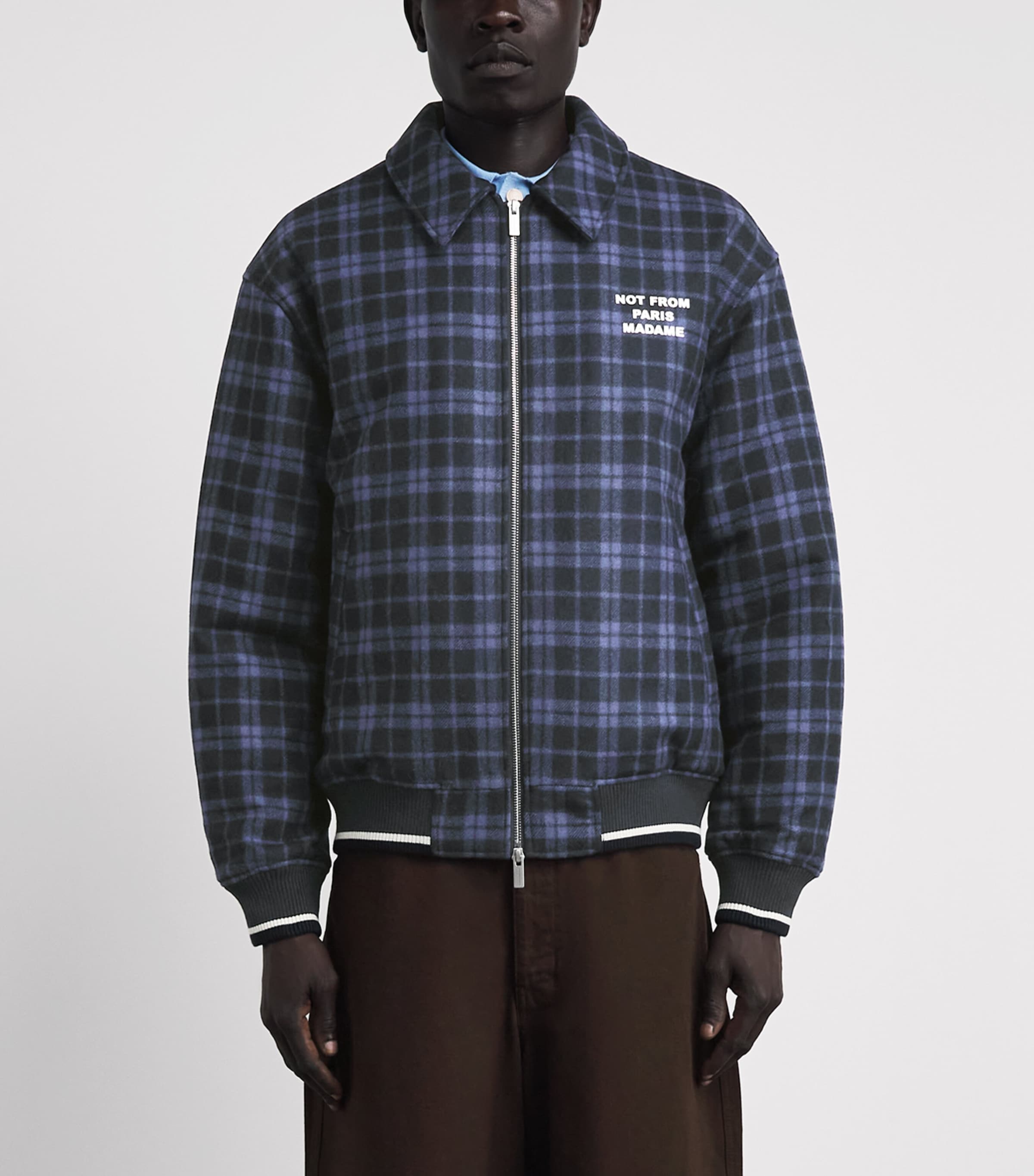 Drôle De Monsieur Mens Check Flannel Slogan Jacket Navy Image 4