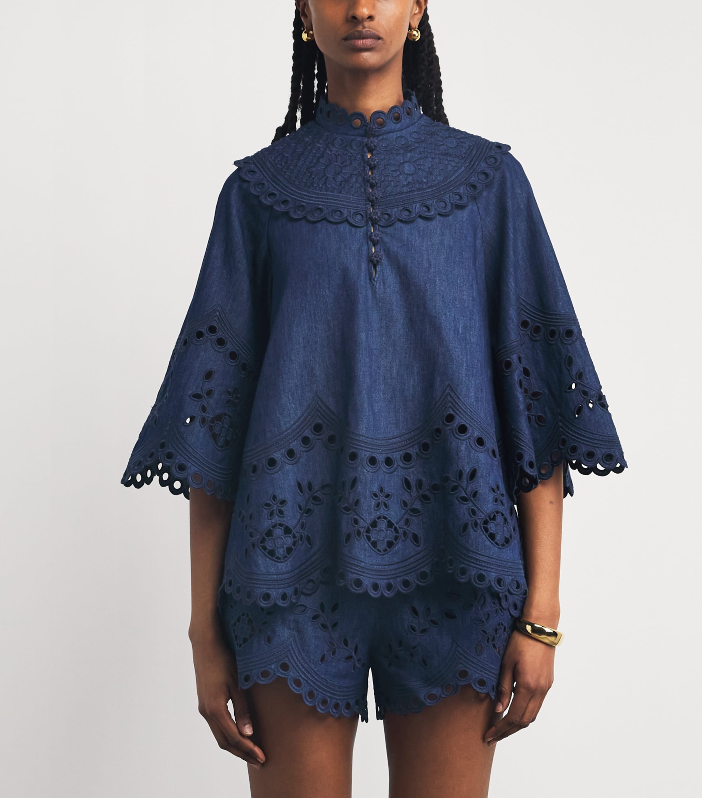 Zimmermann Womens Denim Broderie Mahon Blouse Ink Ink Image 4
