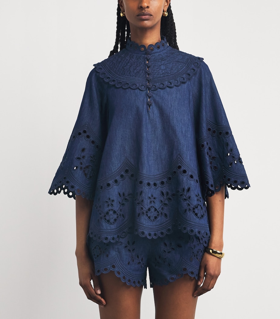 Zimmermann Womens Denim Broderie Mahon Blouse Ink Ink Image 4