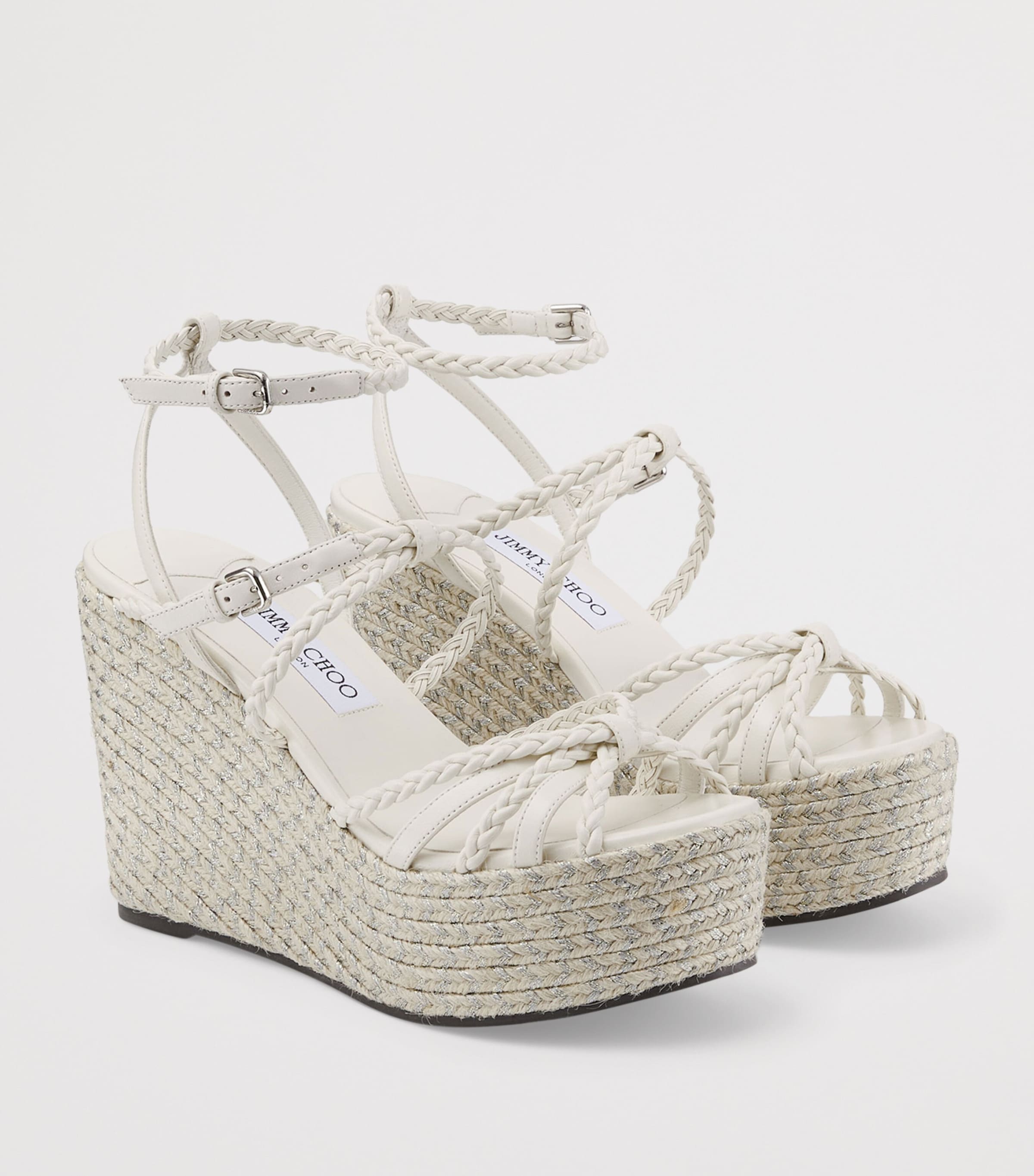 Jimmy Choo Nyra 100 Leather Wedge Sandals Latte/natural Image 3