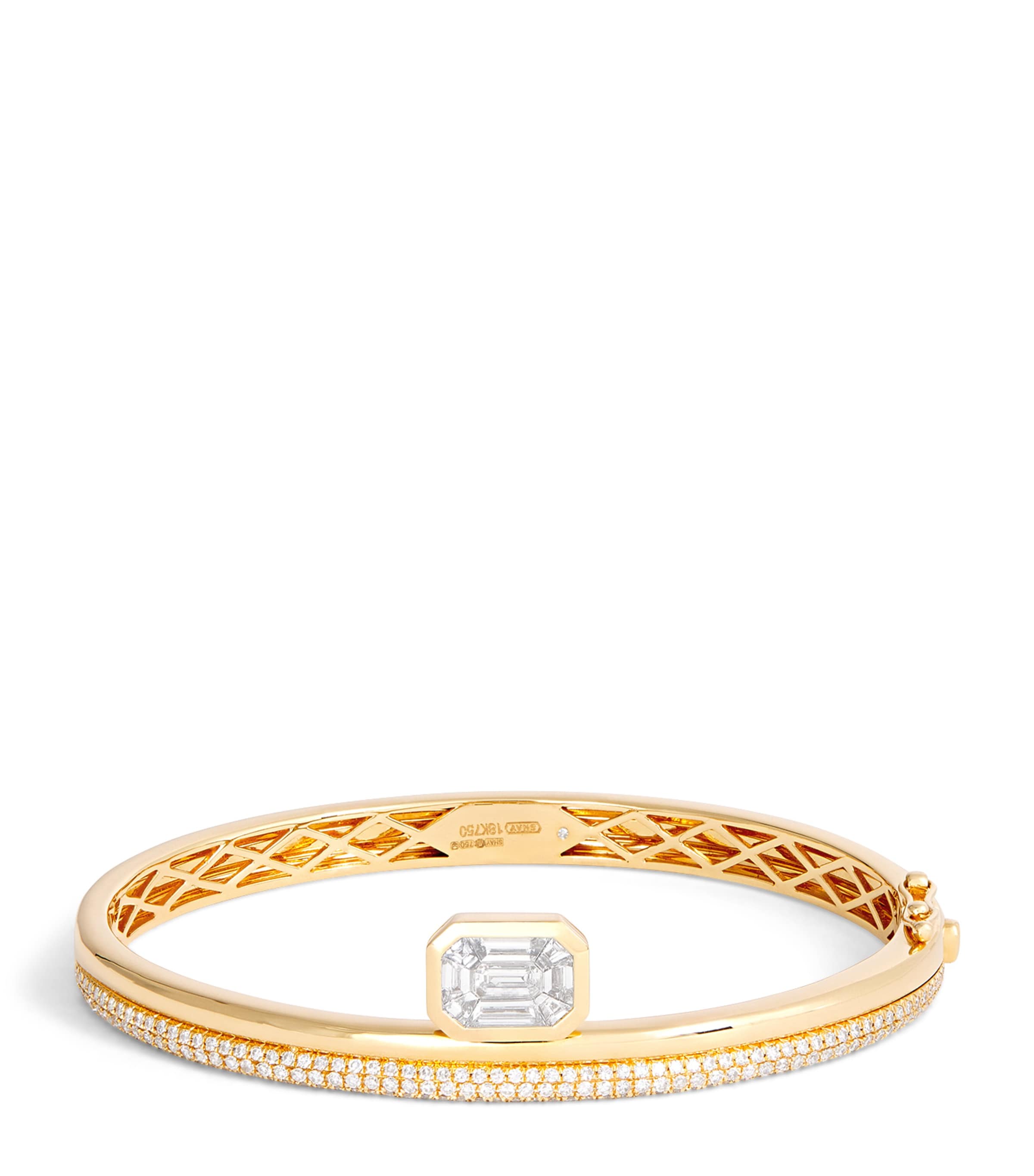 Shay Yellow Gold And Diamond Floating Bezel Bangle In Gold