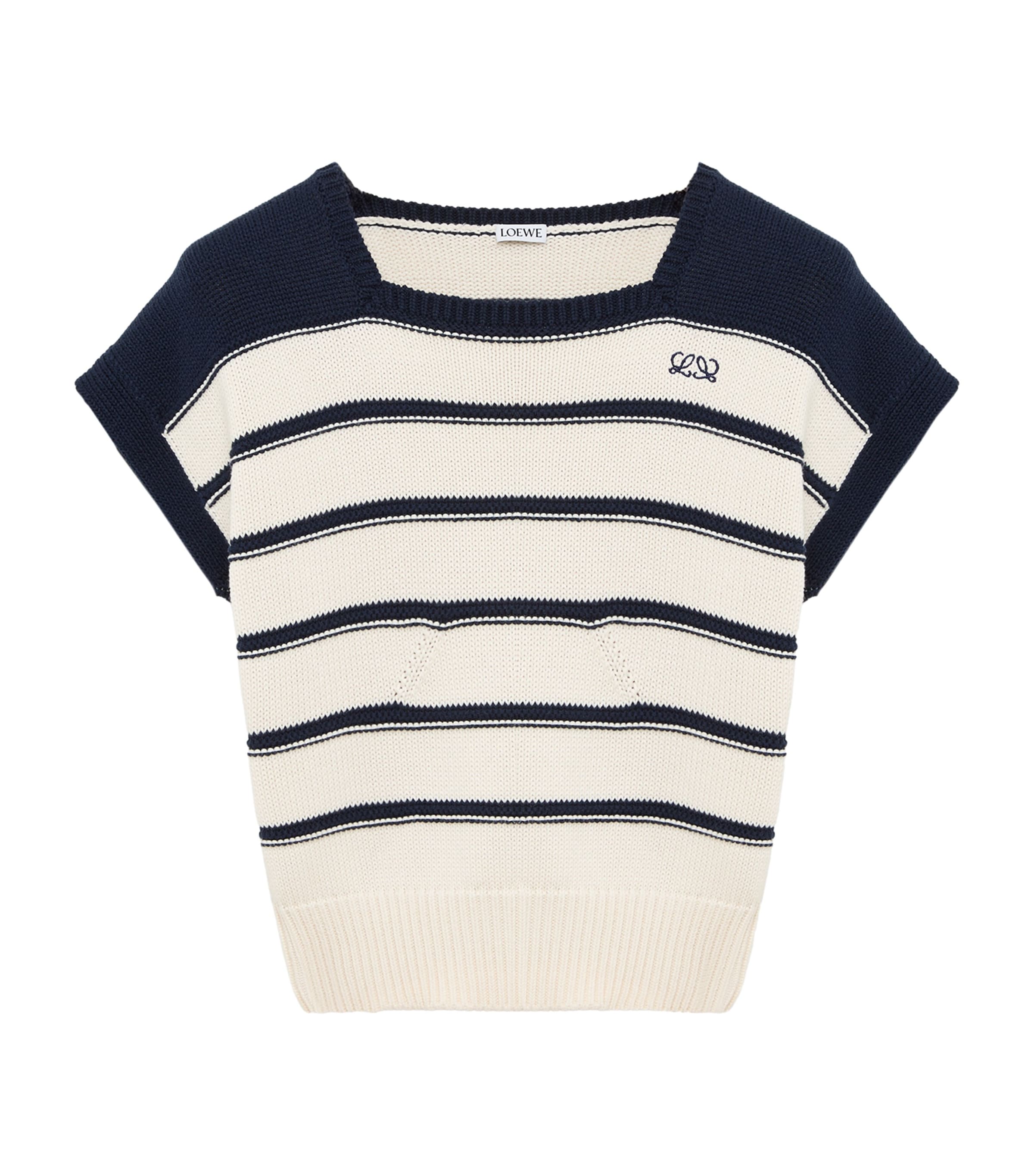 LOEWE Womens Cotton-Wool Stripe Sweater White/navy Blue Image 1